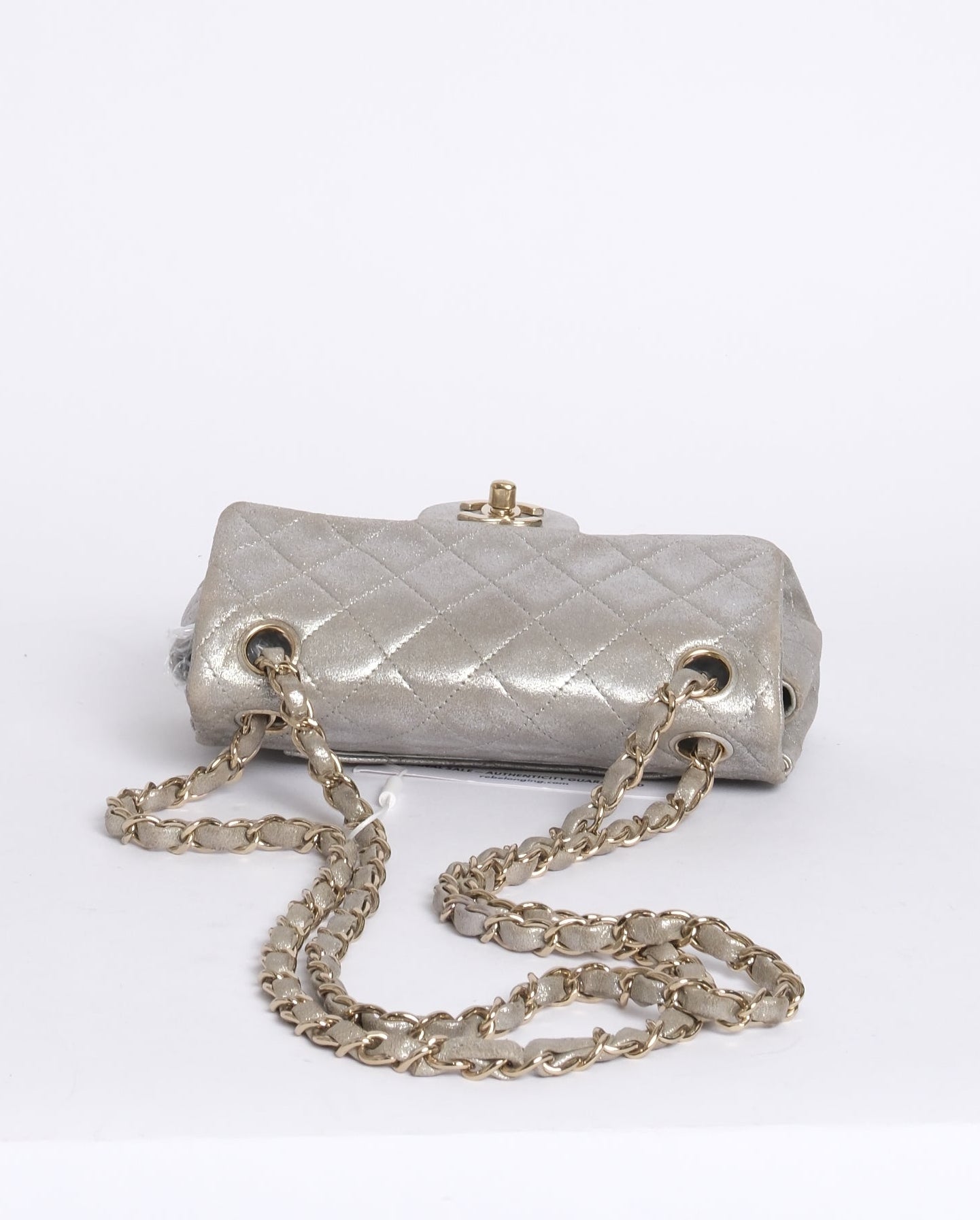 Chanel Silver Metallic Lambskin Leather Quilted Small Flap GHW