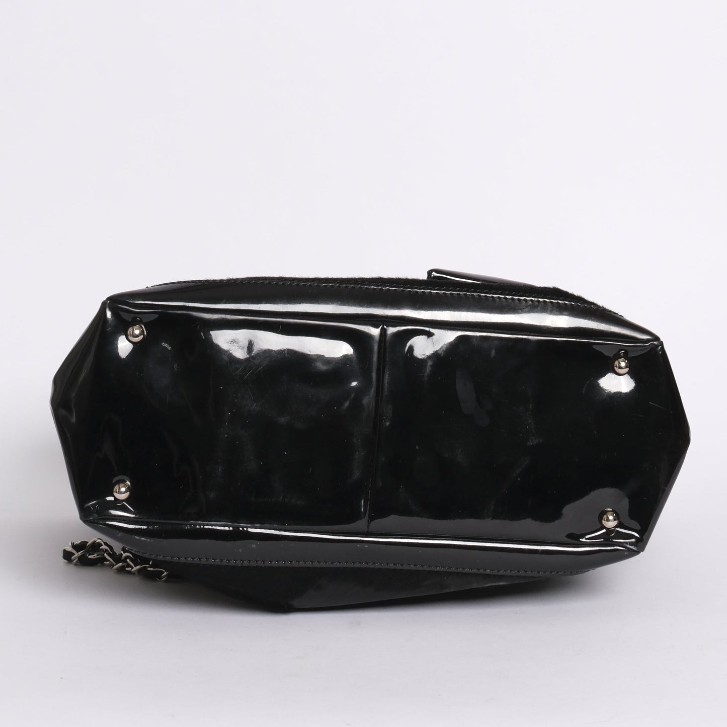 Chanel 2005 Black Patent Leather Chain Shoulder Tote