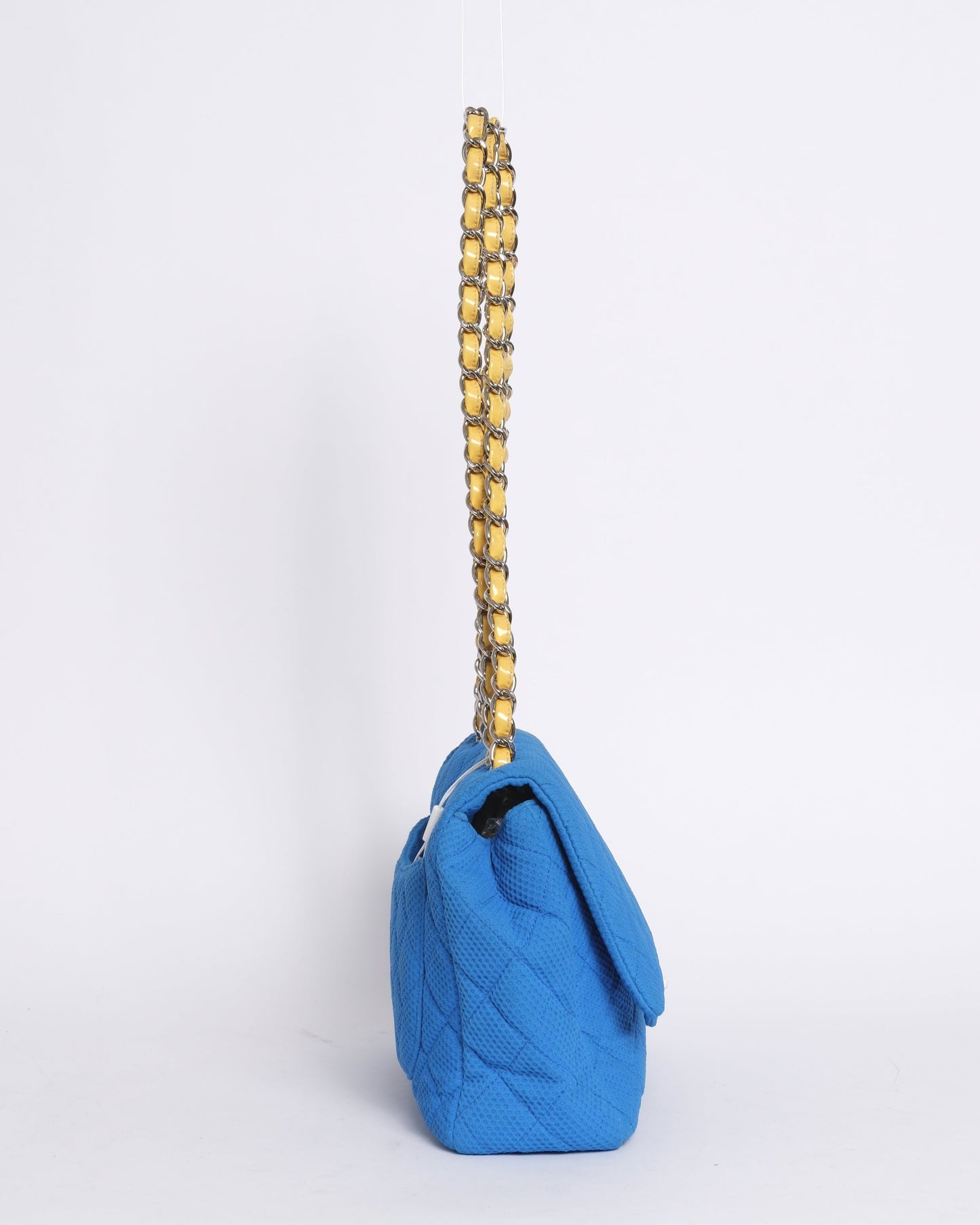 Chanel Blue & Yellow Coco Beach Mesh Leather Chain Jumbo Flap SHW