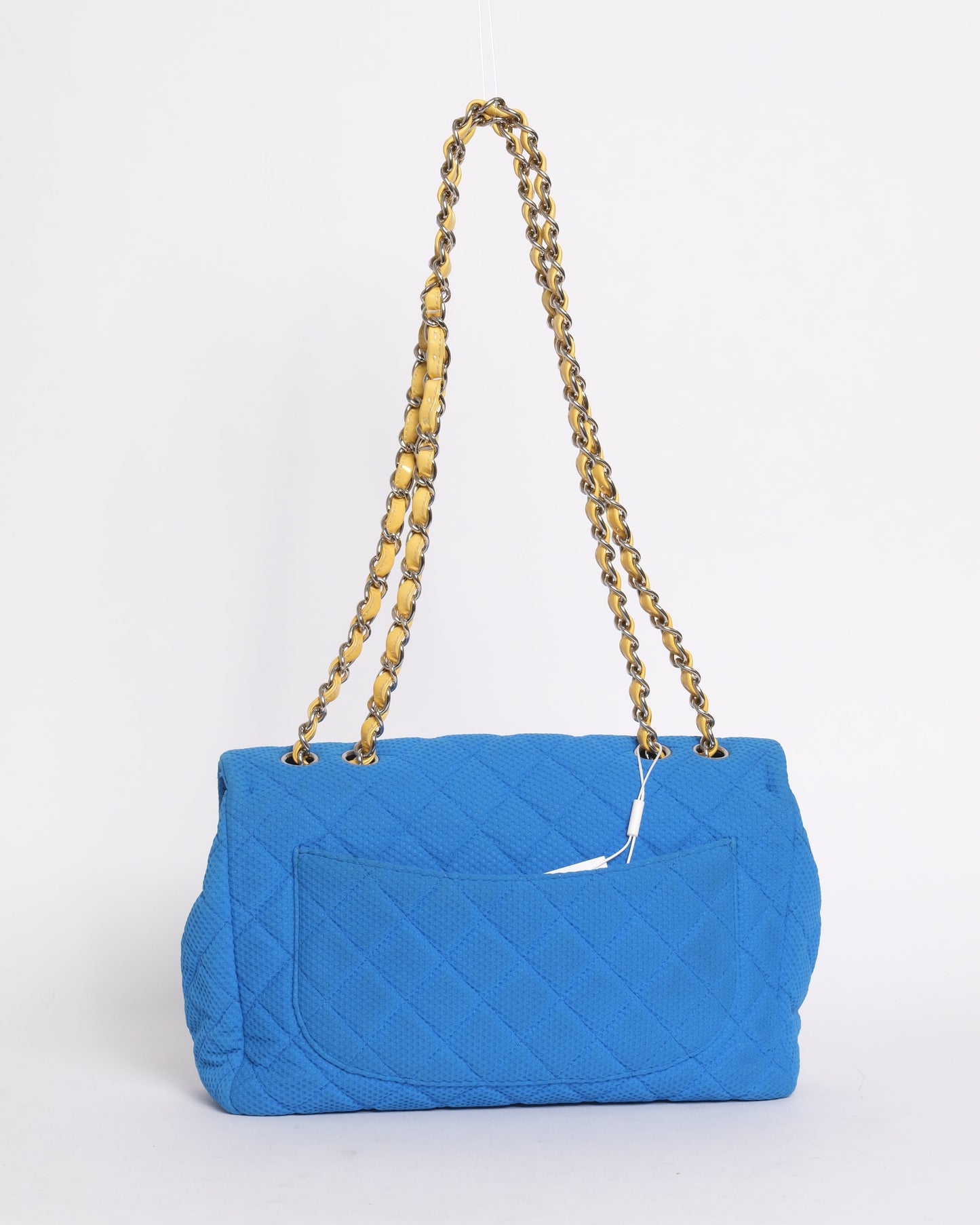 Chanel Blue & Yellow Coco Beach Mesh Leather Chain Jumbo Flap SHW