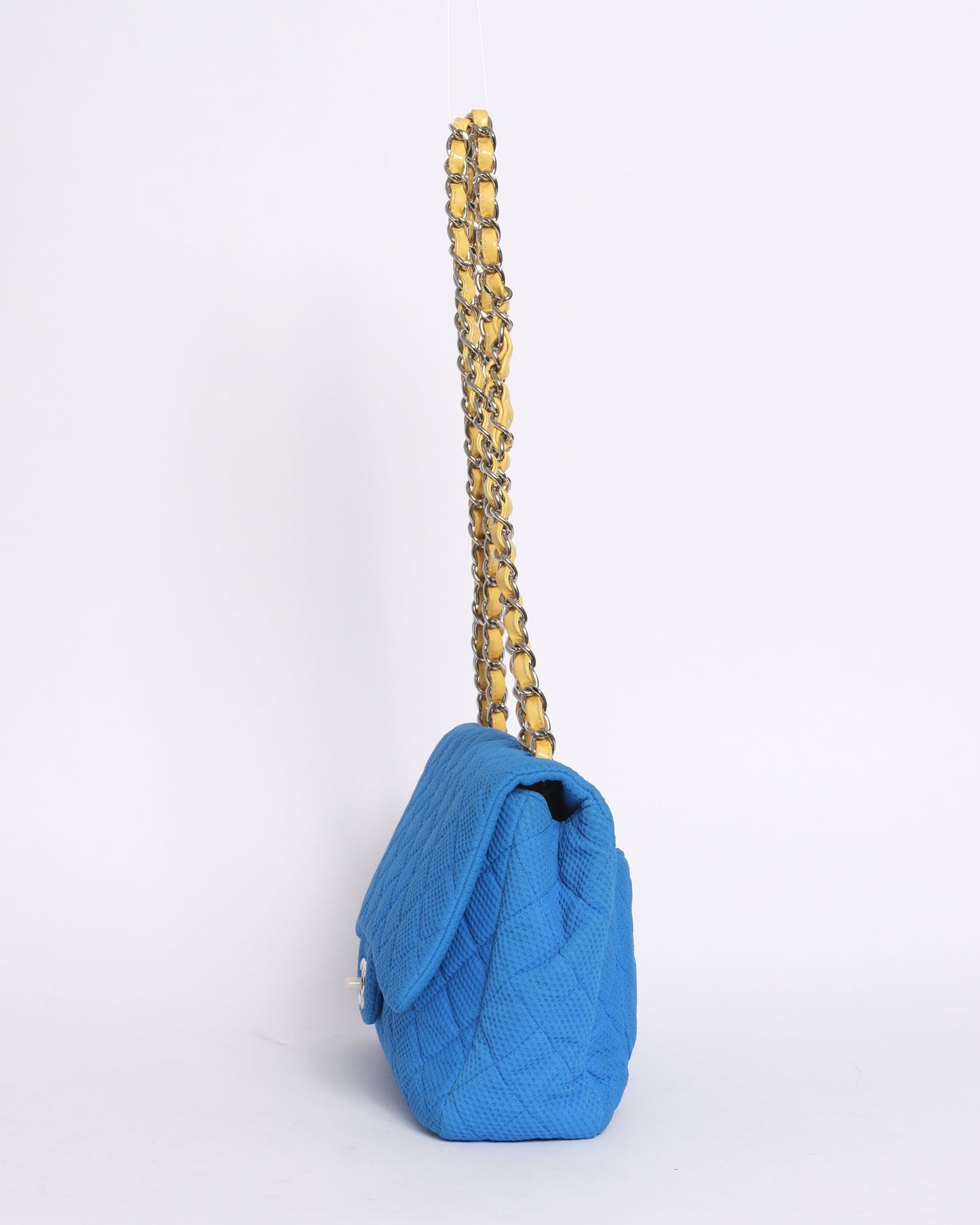 Chanel Blue & Yellow Coco Beach Mesh Leather Chain Jumbo Flap SHW