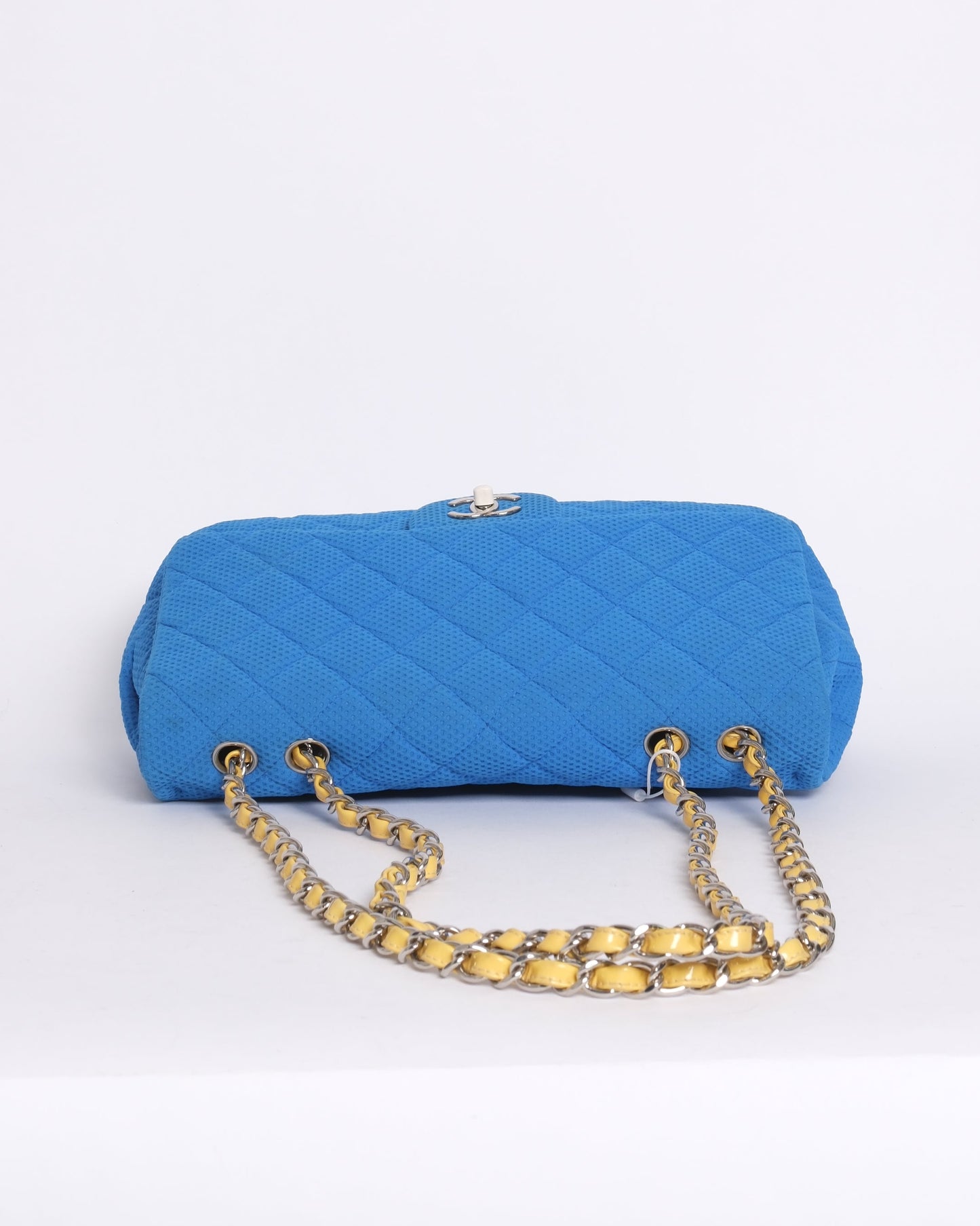 Chanel Blue & Yellow Coco Beach Mesh Leather Chain Jumbo Flap SHW