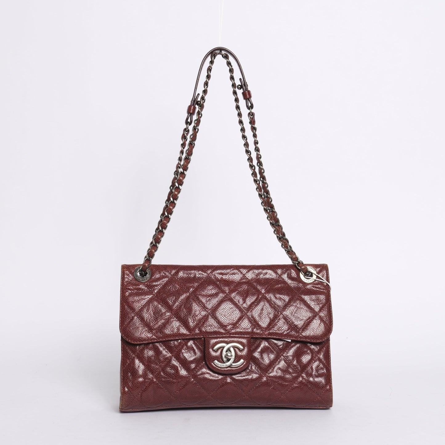 Chanel Burgundy Crumbled Caviar Leather Crave Flap
