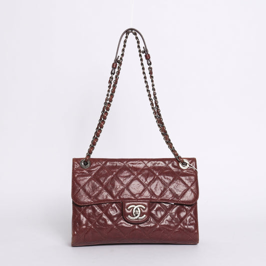 Chanel Burgundy Crumbled Caviar Leather Crave Flap