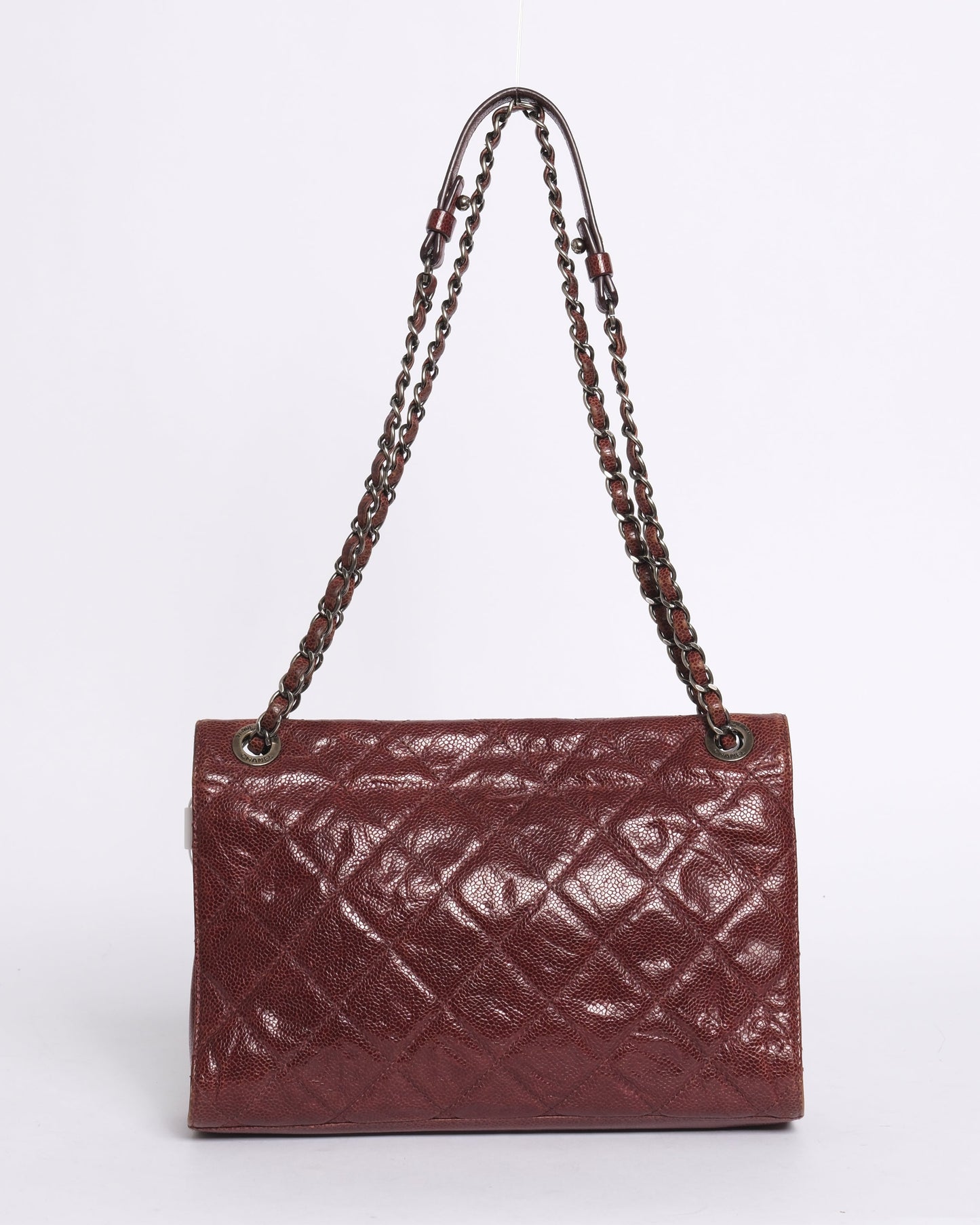 Chanel Burgundy Crumbled Caviar Leather Crave Flap