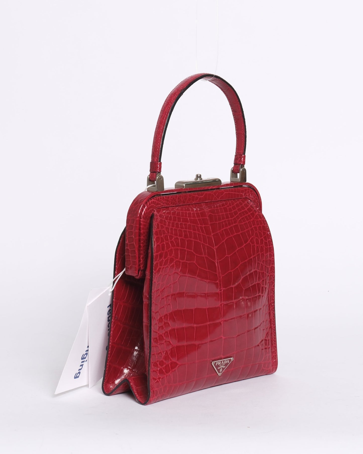 RARE Prada Red Alligator Leather Top Handle Bag