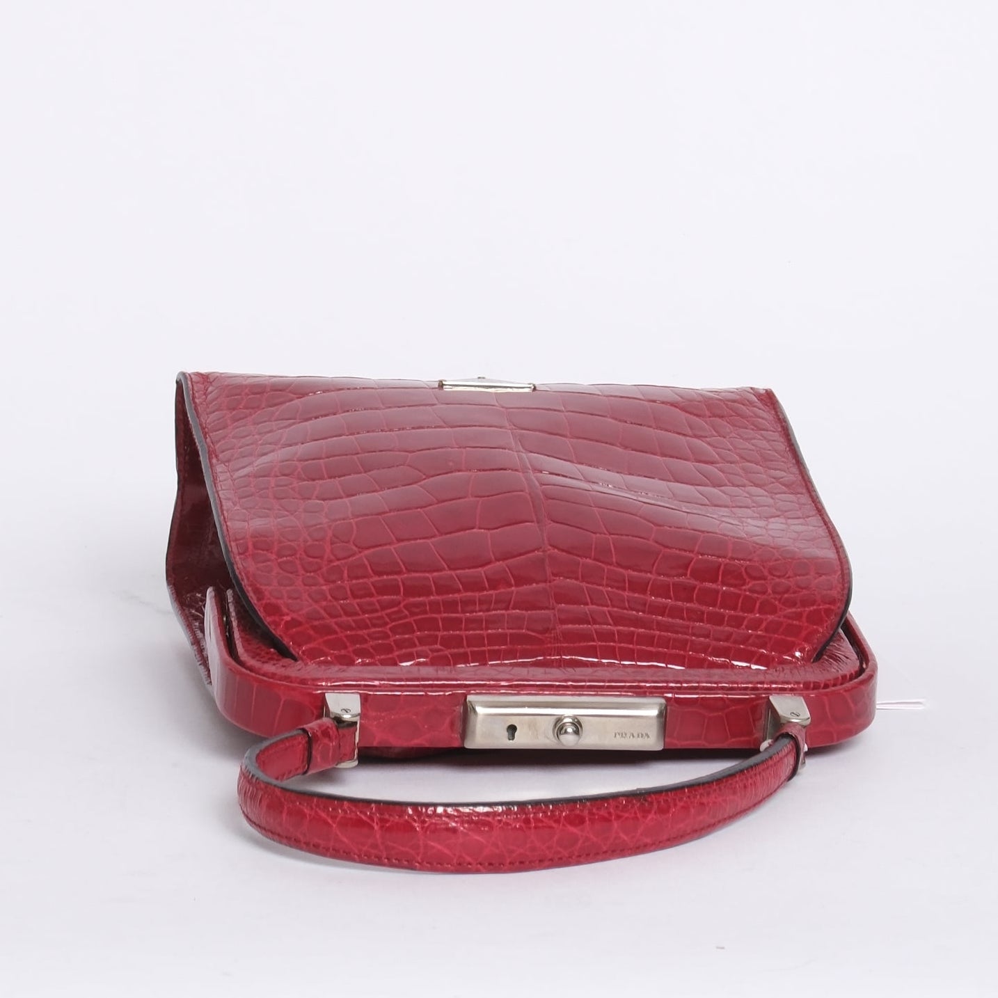 RARE Prada Red Alligator Leather Top Handle Bag