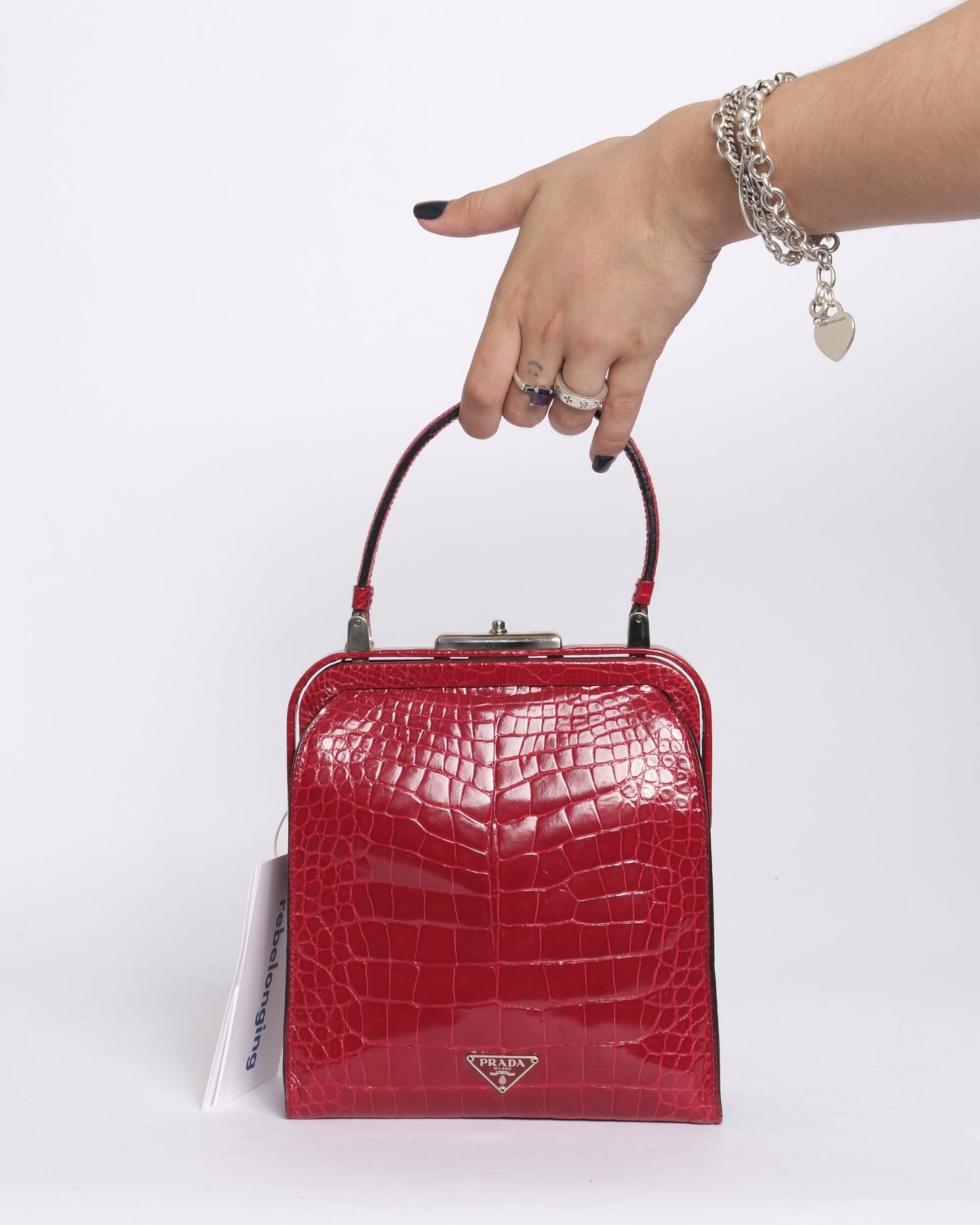 RARE Prada Red Alligator Leather Top Handle Bag