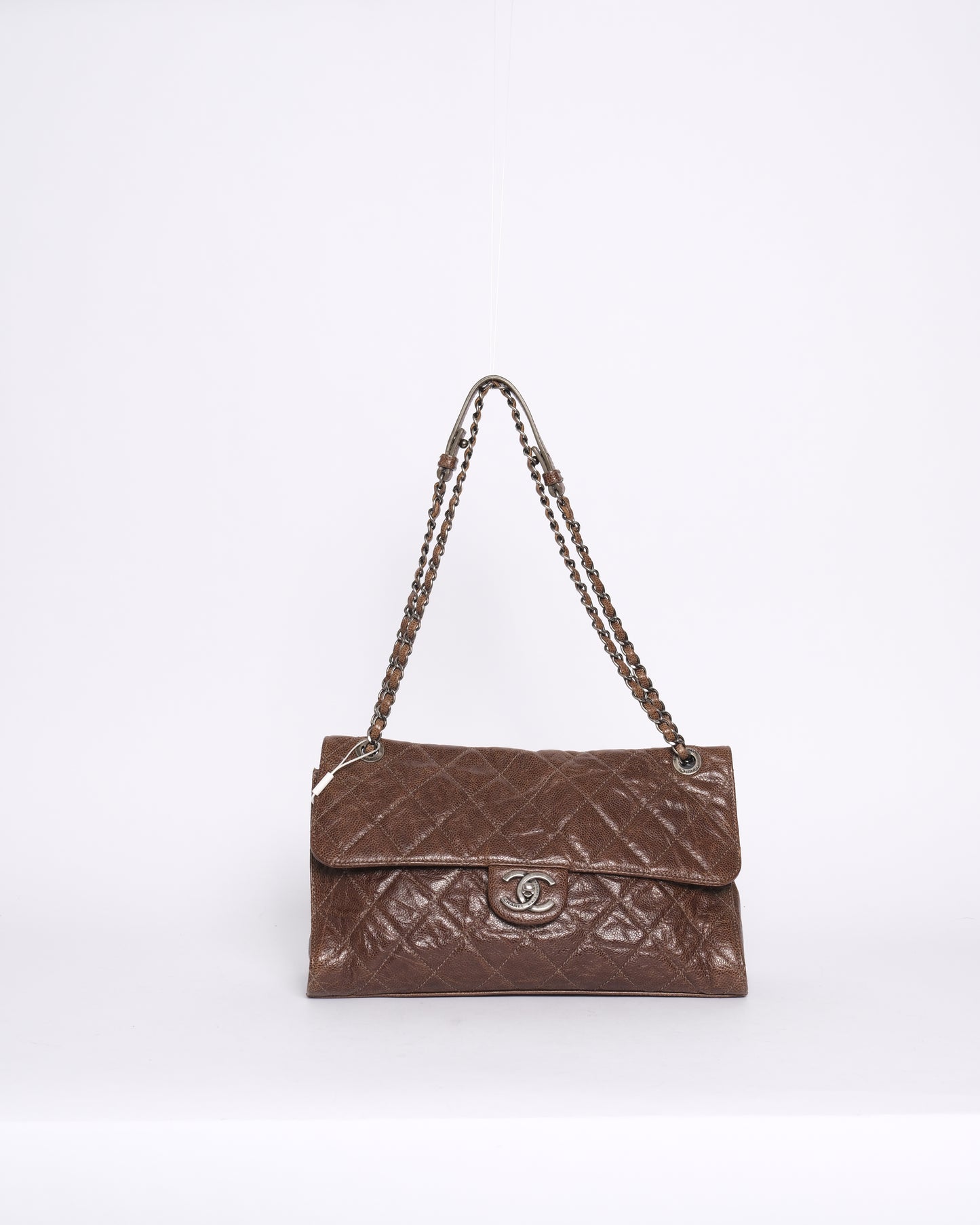 Chanel Brown Crumple Caviar Leather Chain Shoulder Bag