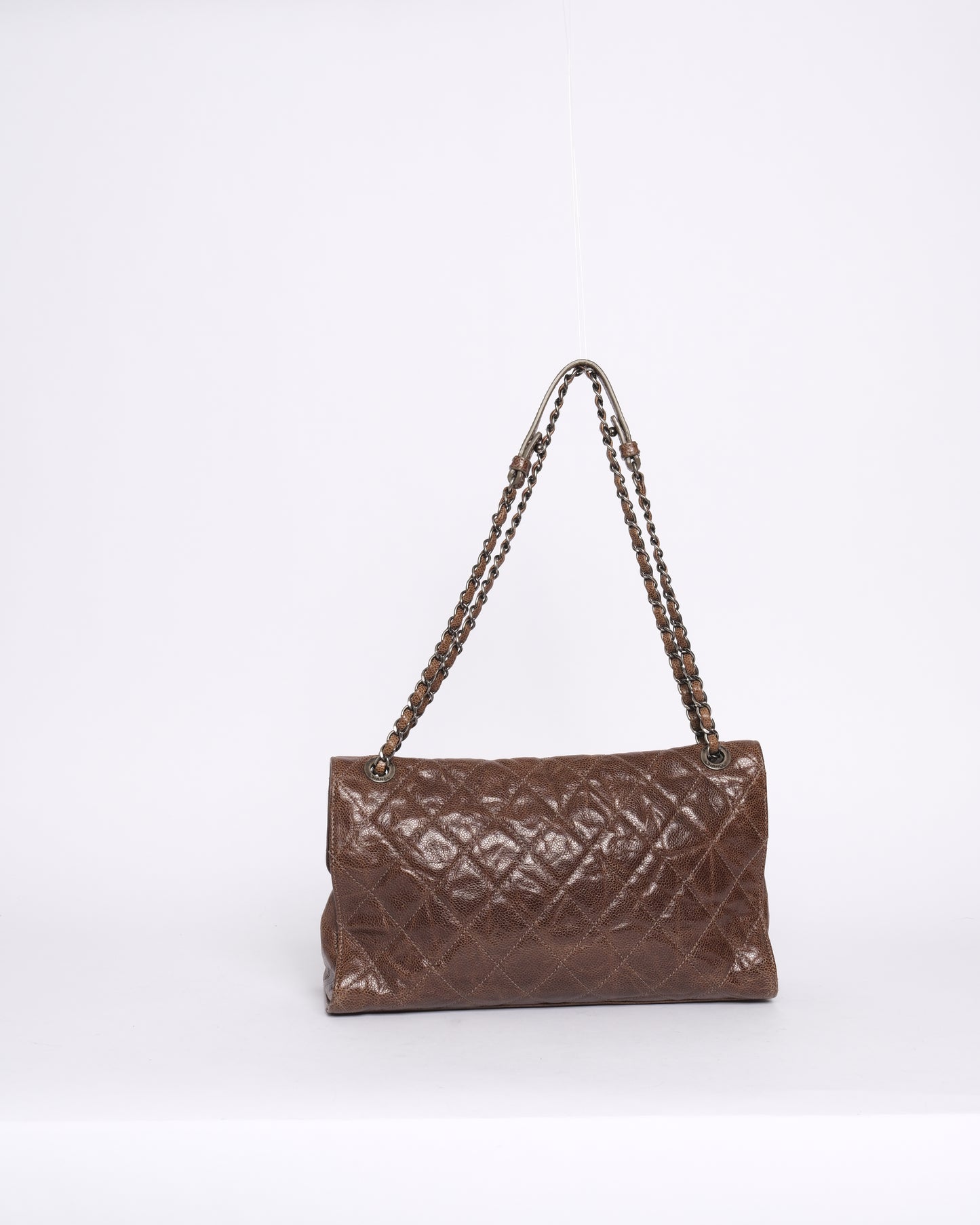 Chanel Brown Crumple Caviar Leather Chain Shoulder Bag