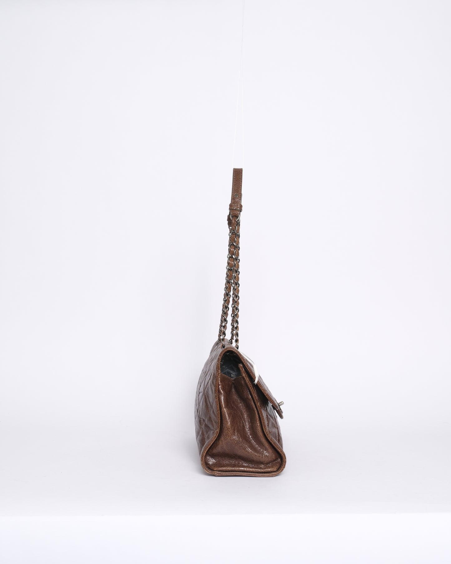 Chanel Brown Crumple Caviar Leather Chain Shoulder Bag