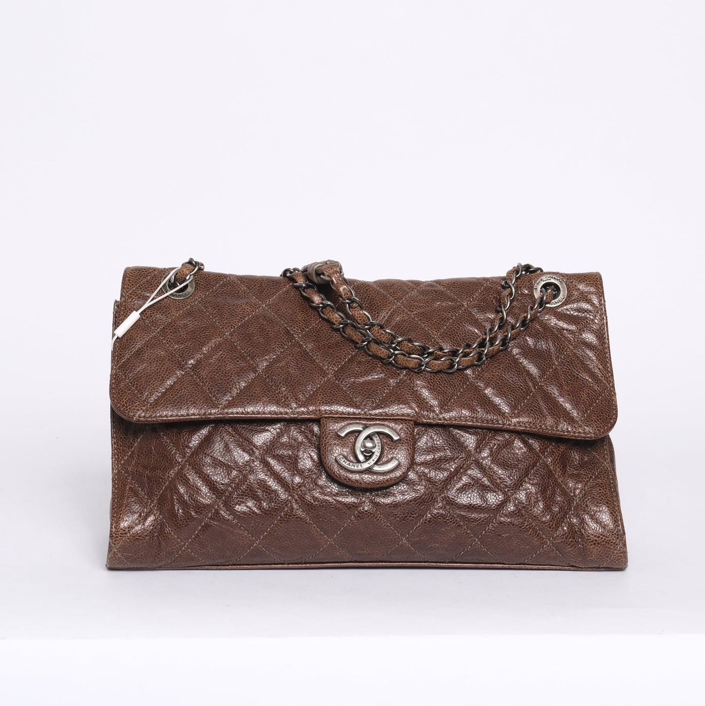 Chanel Brown Crumple Caviar Leather Chain Shoulder Bag