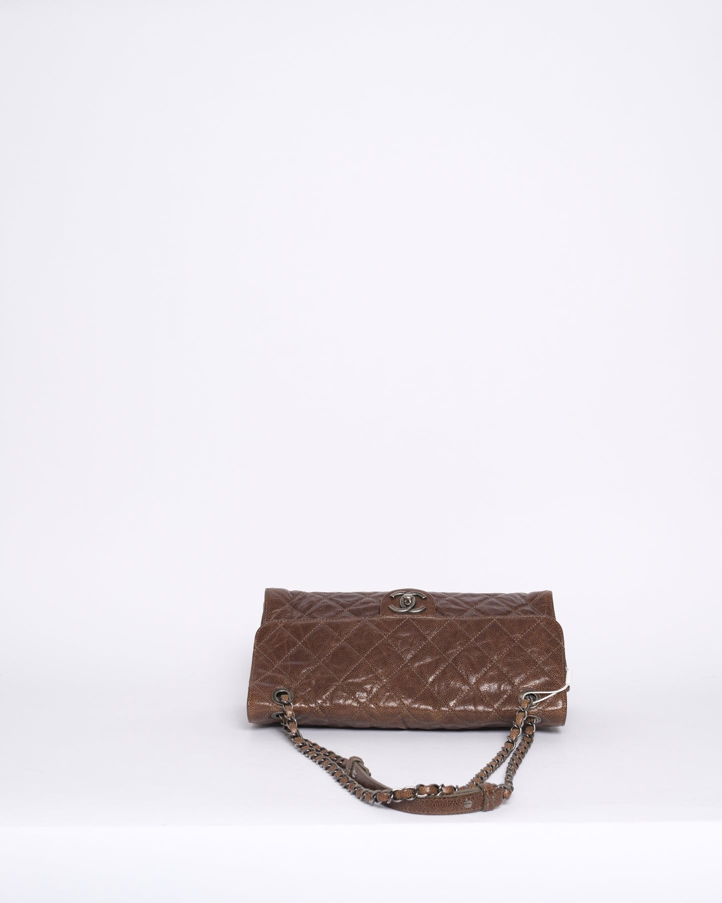 Chanel Brown Crumple Caviar Leather Chain Shoulder Bag