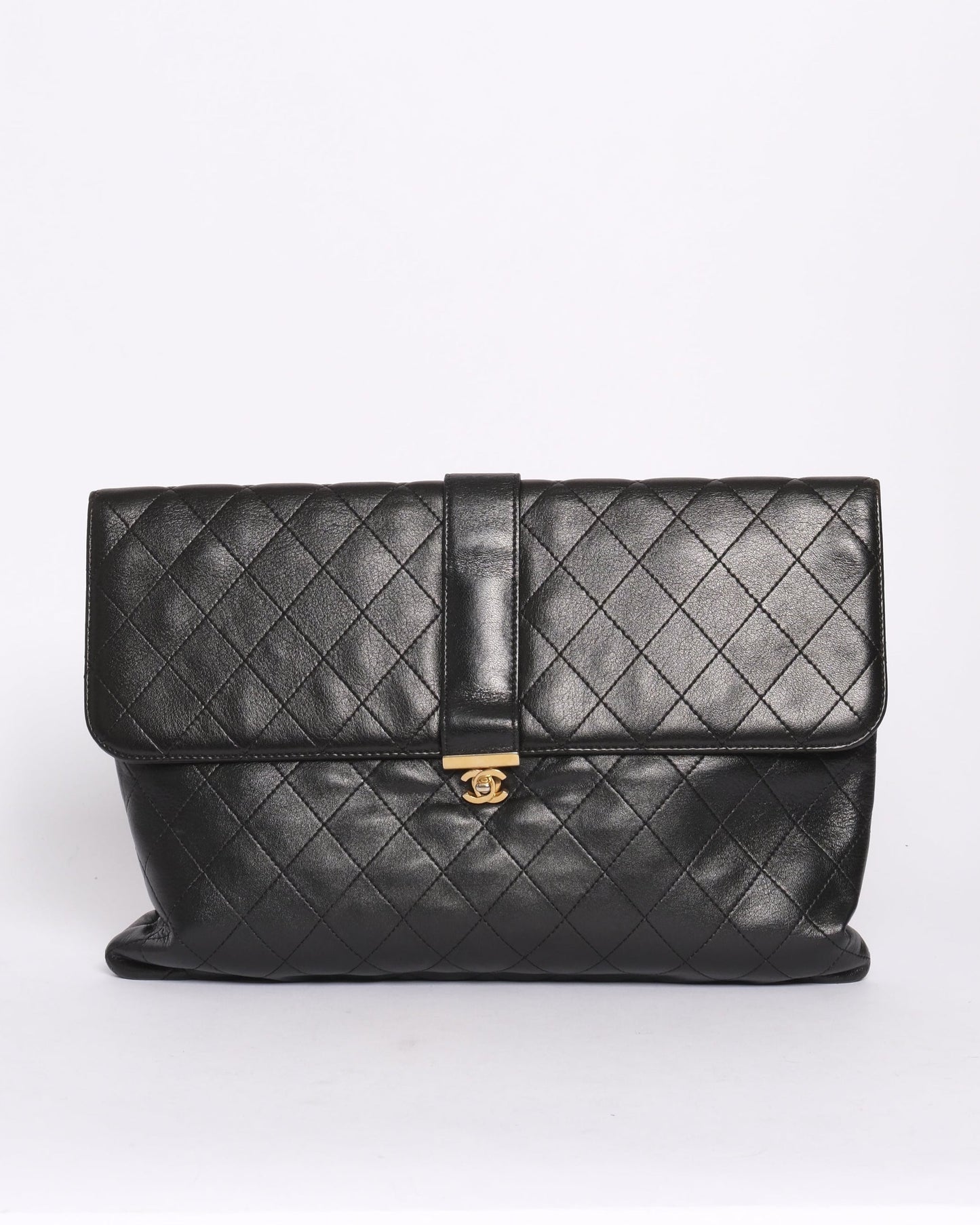 Chanel Black Lambskin Leather Quilted Clutch GHW