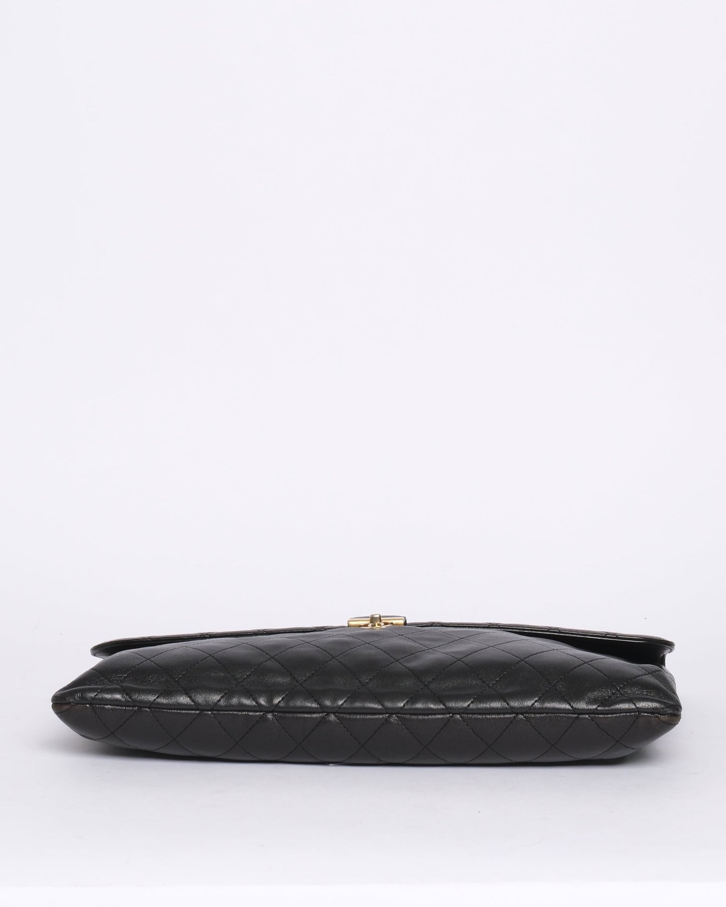 Chanel Black Lambskin Leather Quilted Clutch GHW
