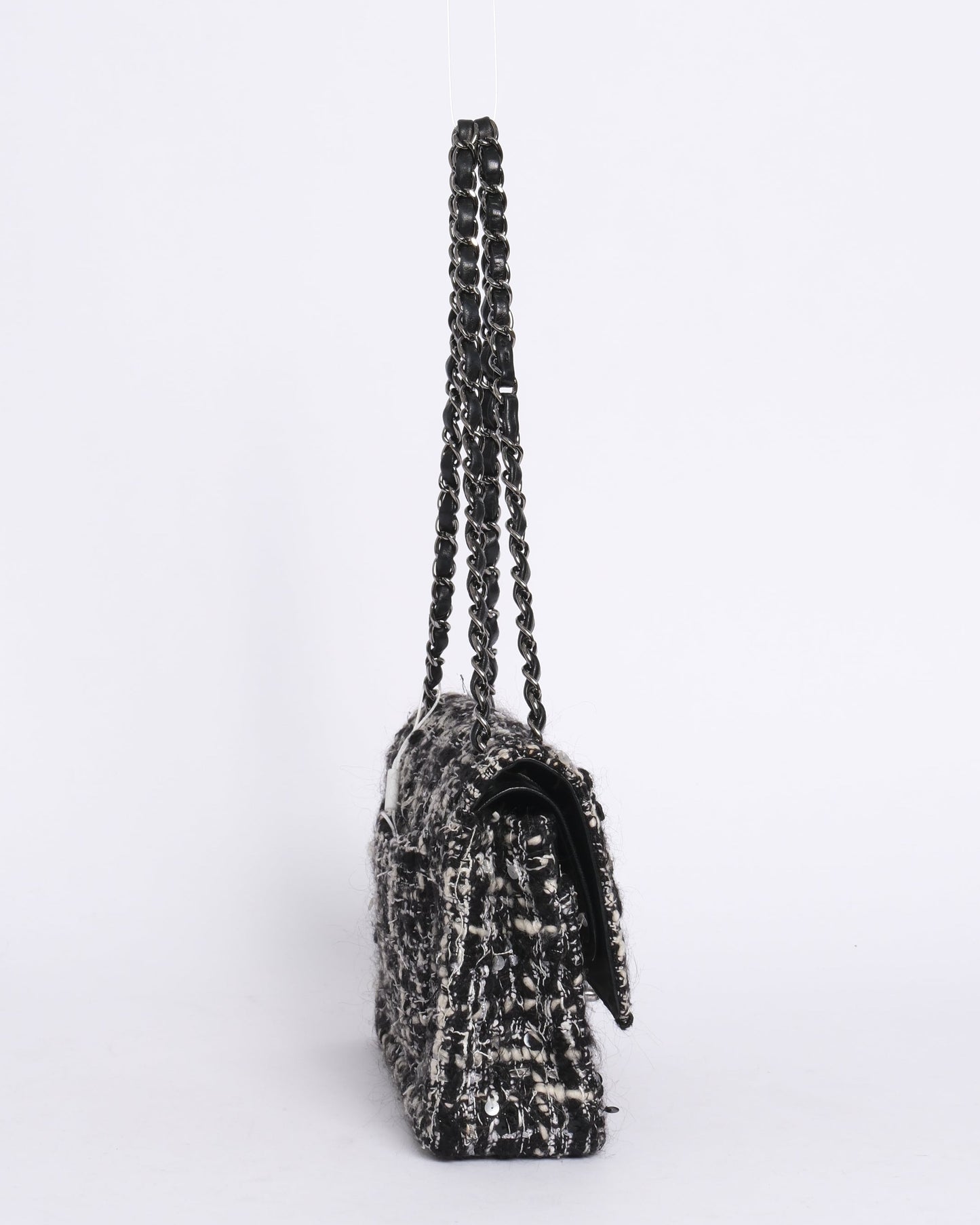 Chanel Black & White Tweed Classic Double Flap SHW