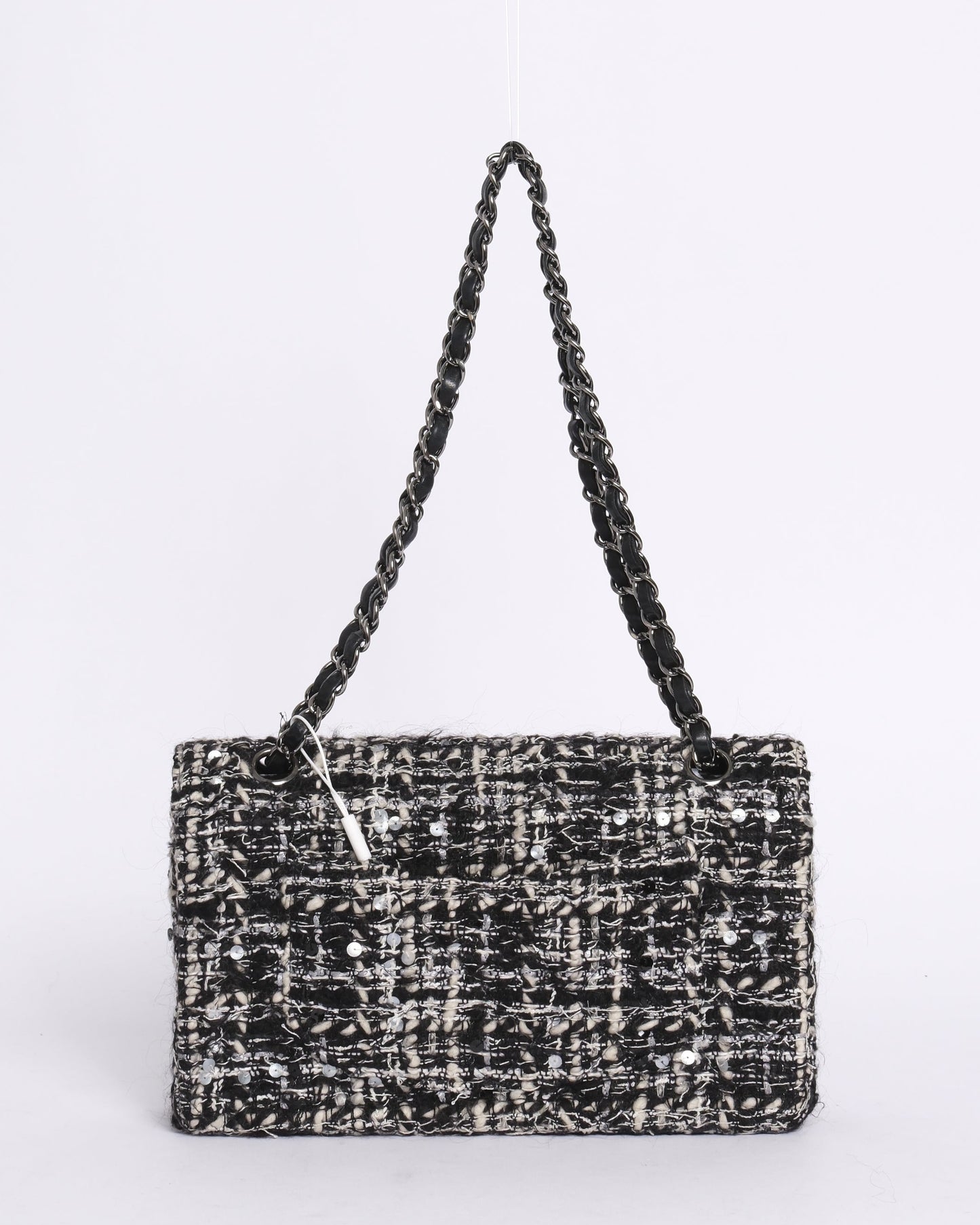 Chanel Black & White Tweed Classic Double Flap SHW