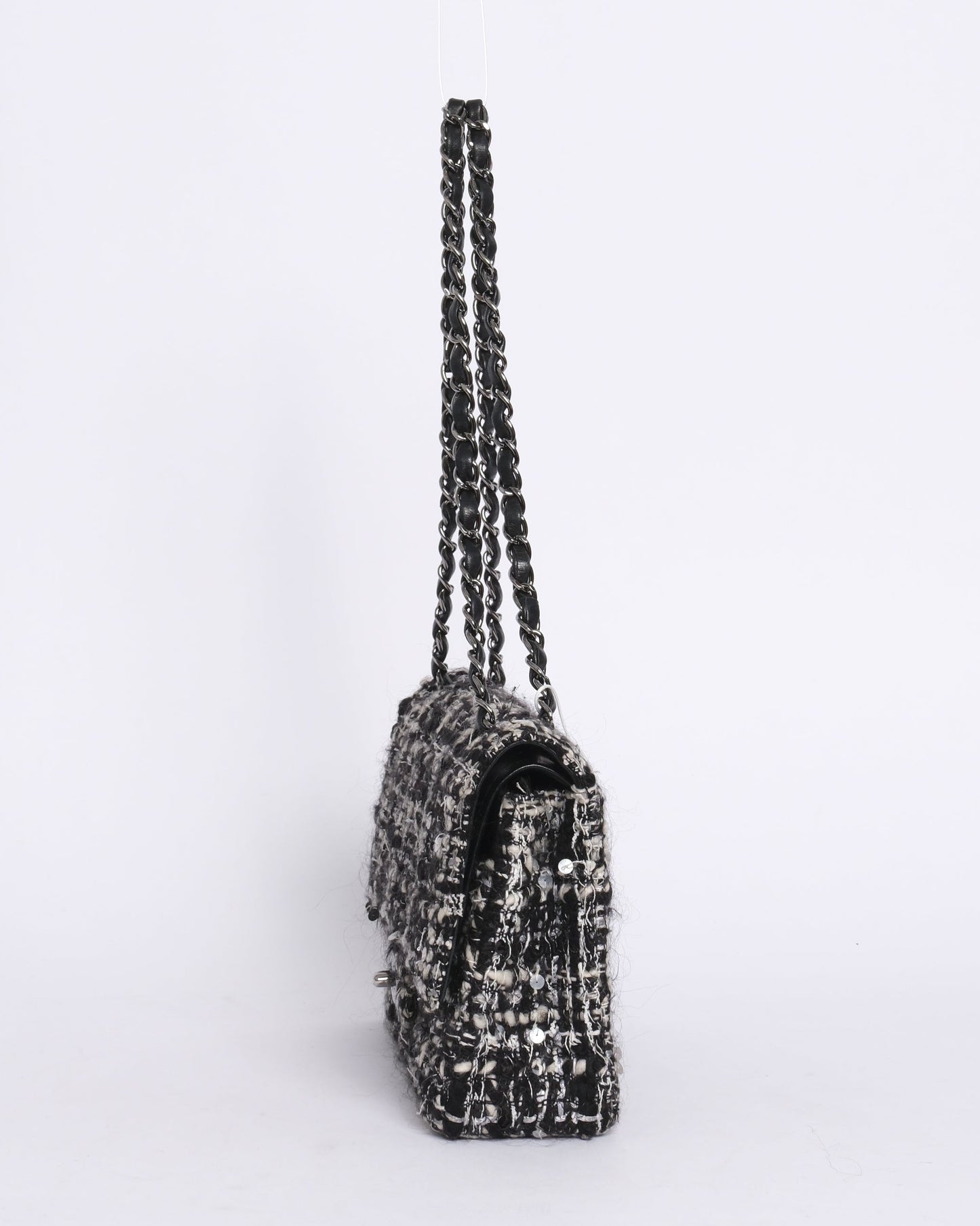 Chanel Black & White Tweed Classic Double Flap SHW
