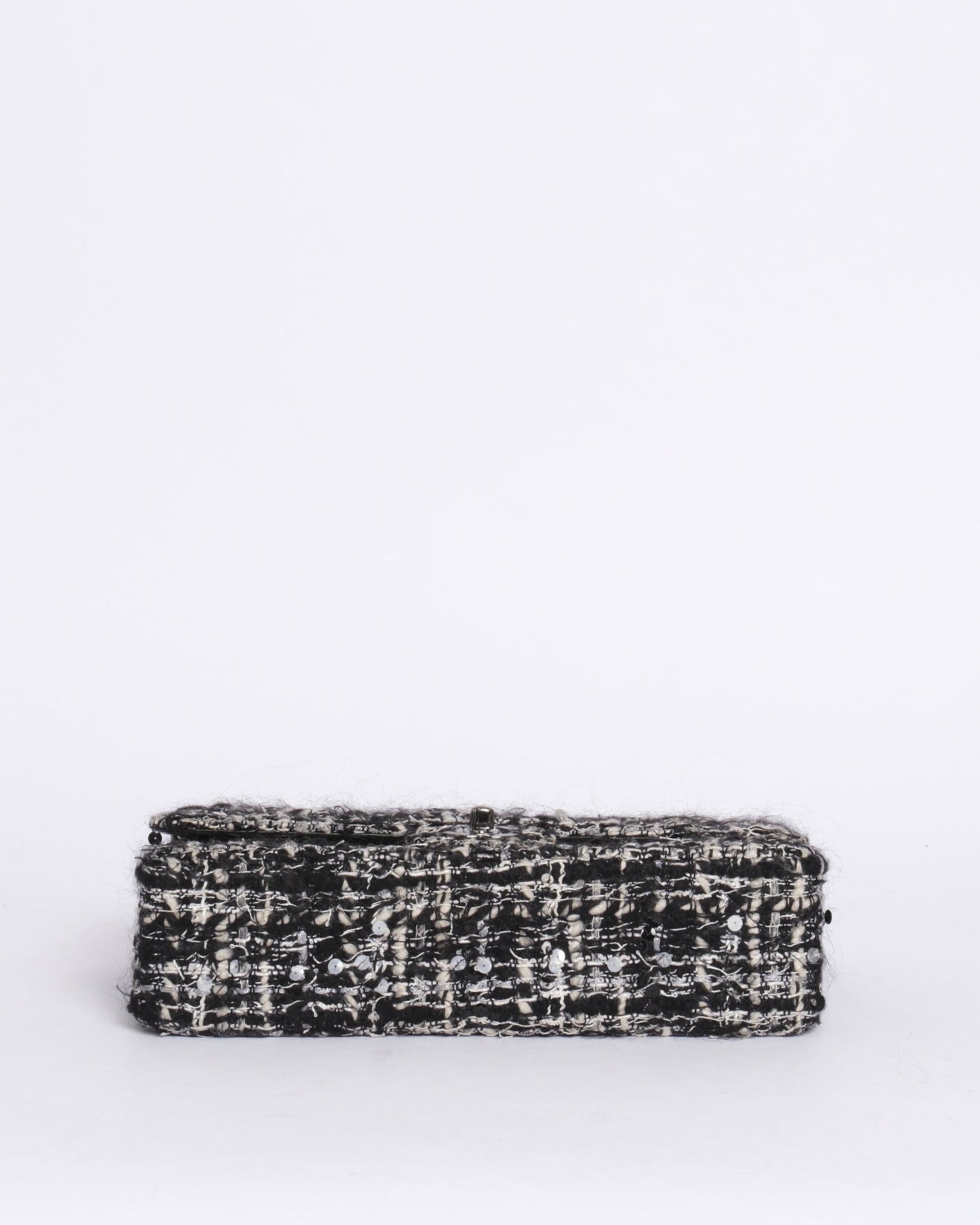 Chanel Black & White Tweed Classic Double Flap SHW
