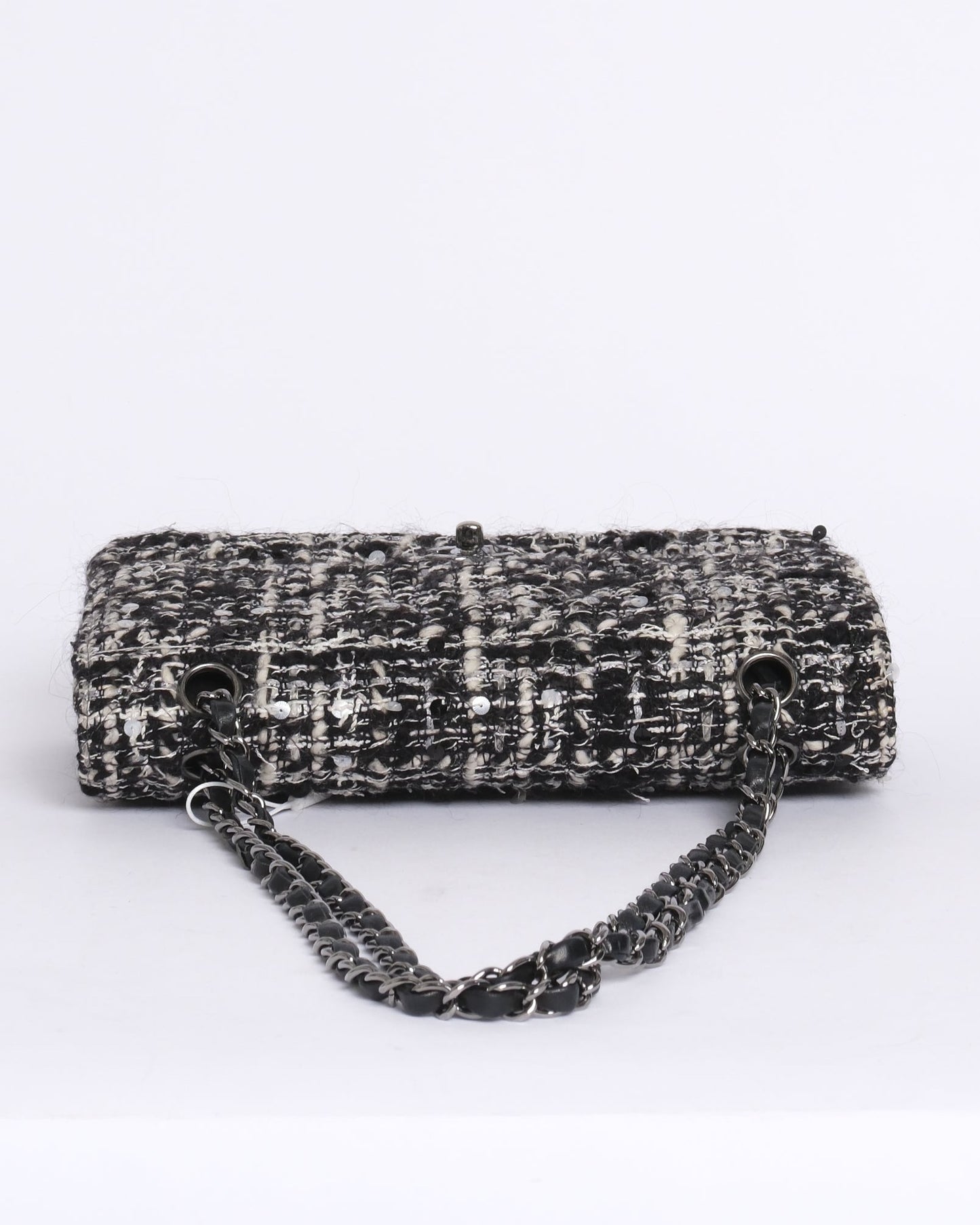 Chanel Black & White Tweed Classic Double Flap SHW