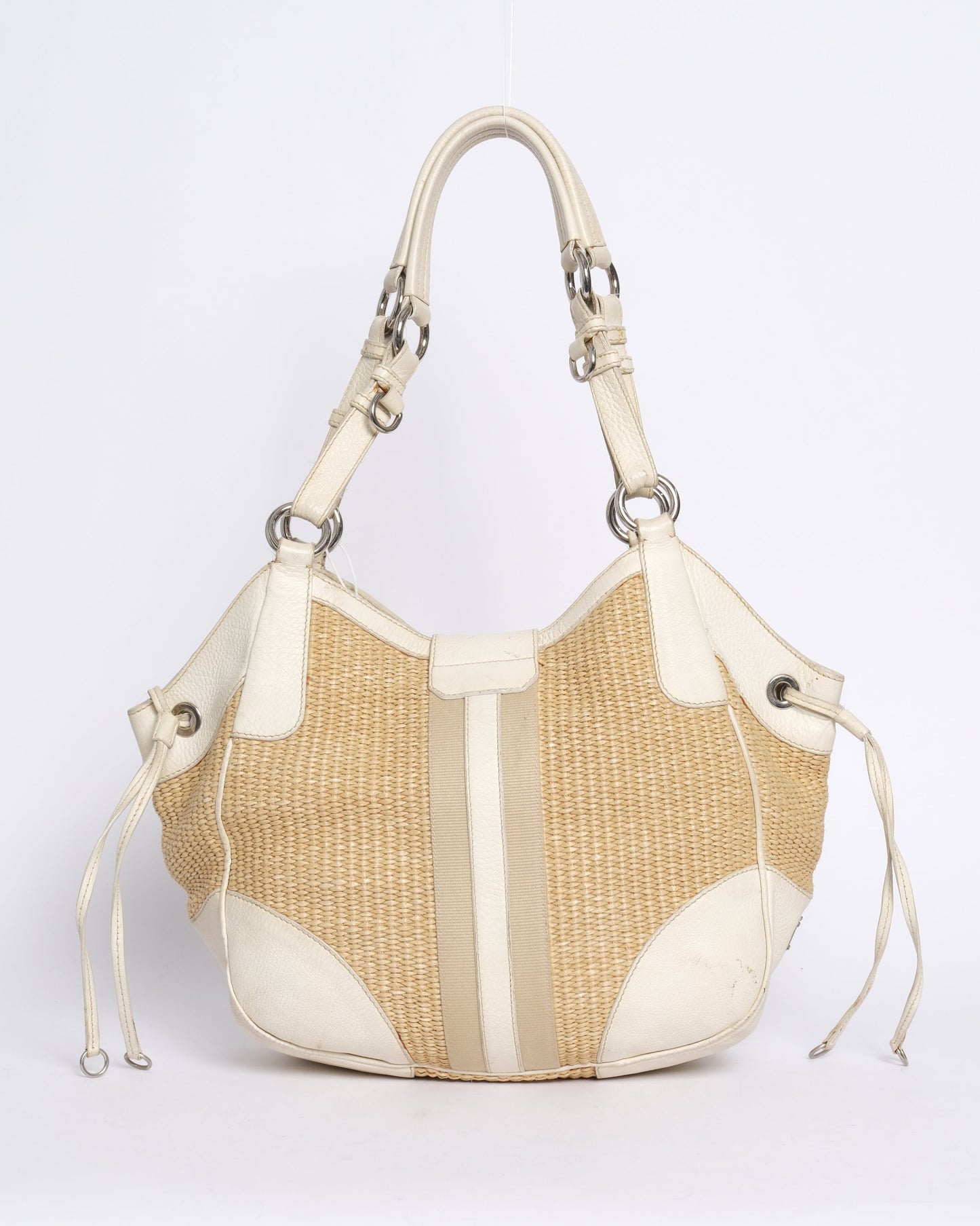 Prada Cream & Raffia Shoulder Bag