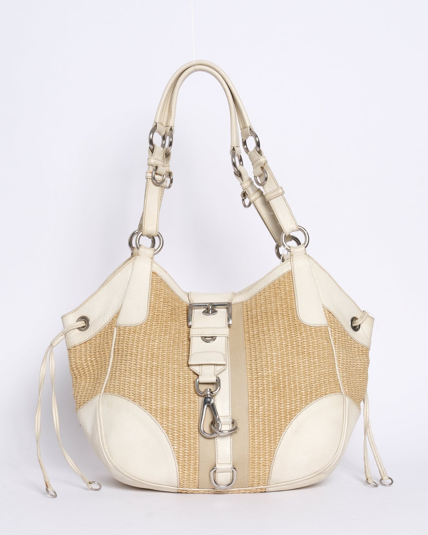 Prada Cream & Raffia Shoulder Bag