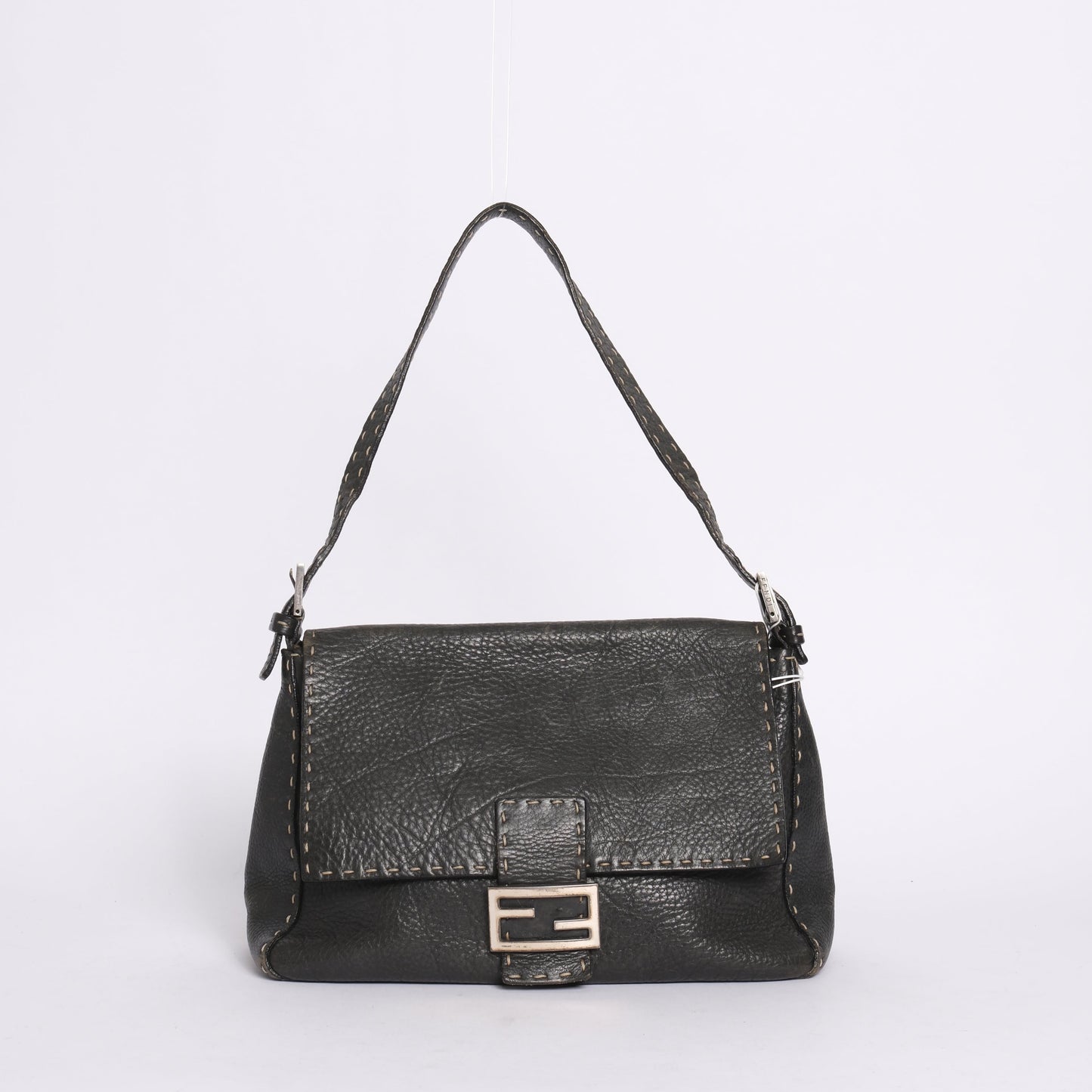 Fendi Black Leather Selleria Mamma Baguette Shoulder Bag