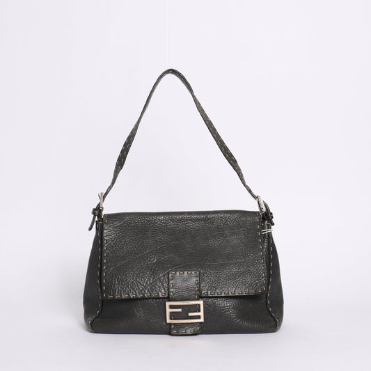 Fendi Black Leather Selleria Mamma Baguette Shoulder Bag