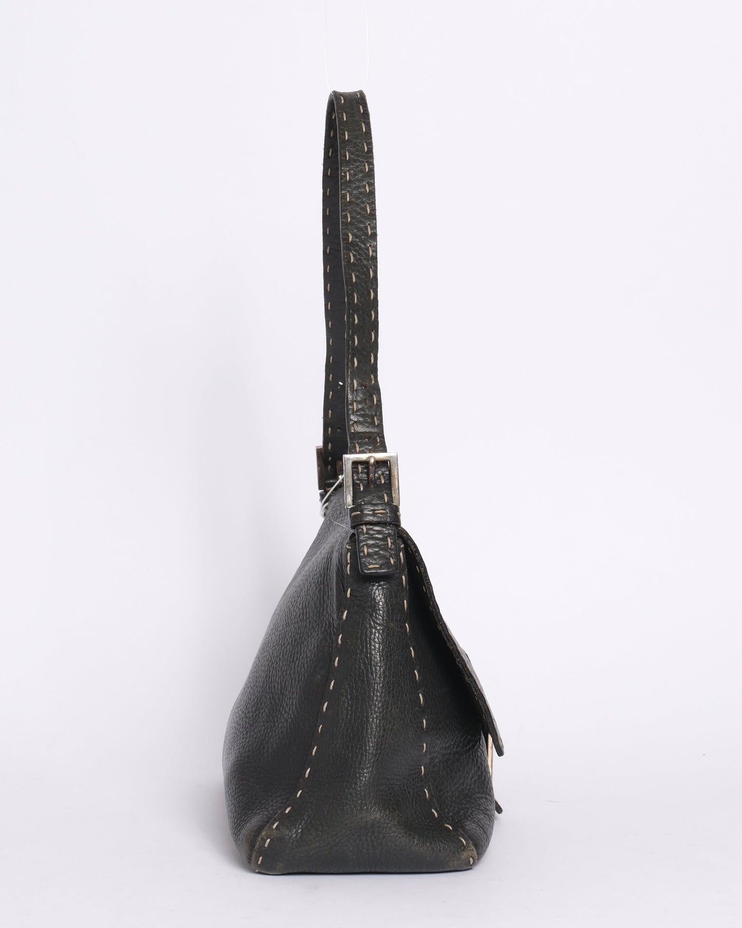 Fendi Black Leather Selleria Mamma Baguette Shoulder Bag