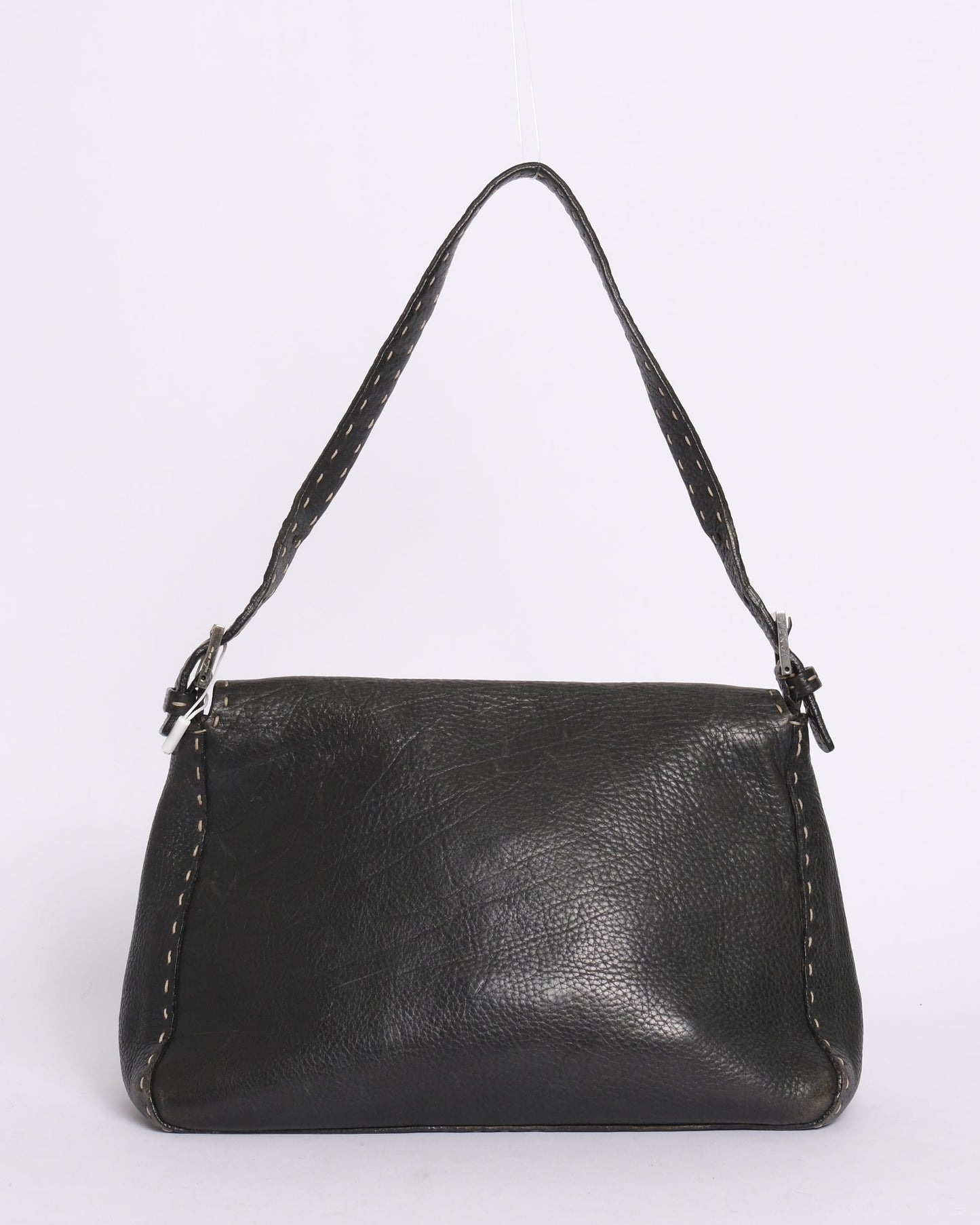 Fendi Black Leather Selleria Mamma Baguette Shoulder Bag