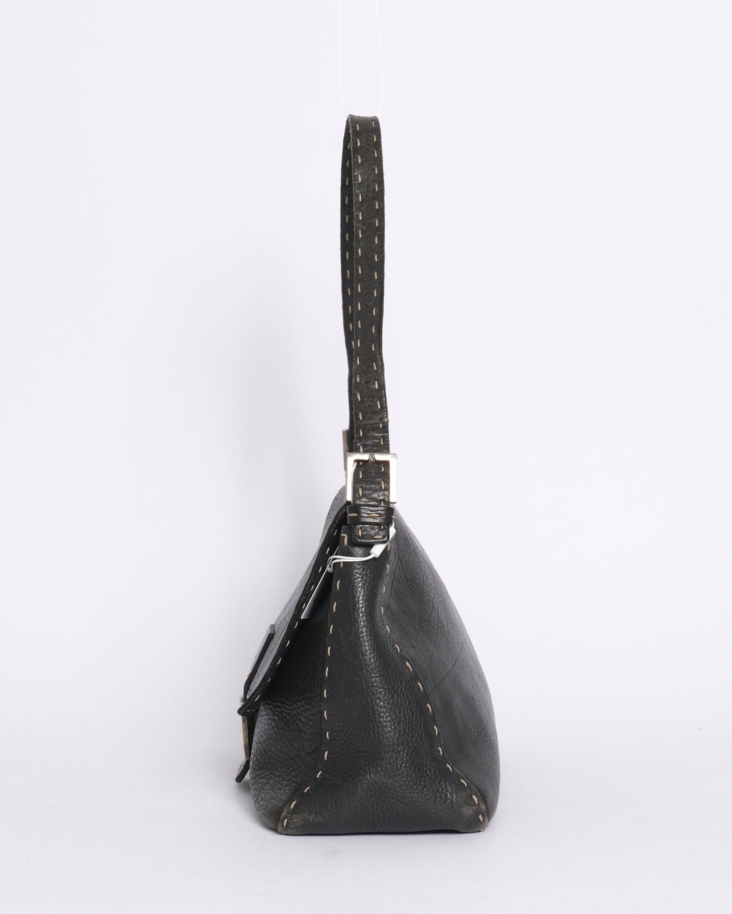 Fendi Black Leather Selleria Mamma Baguette Shoulder Bag