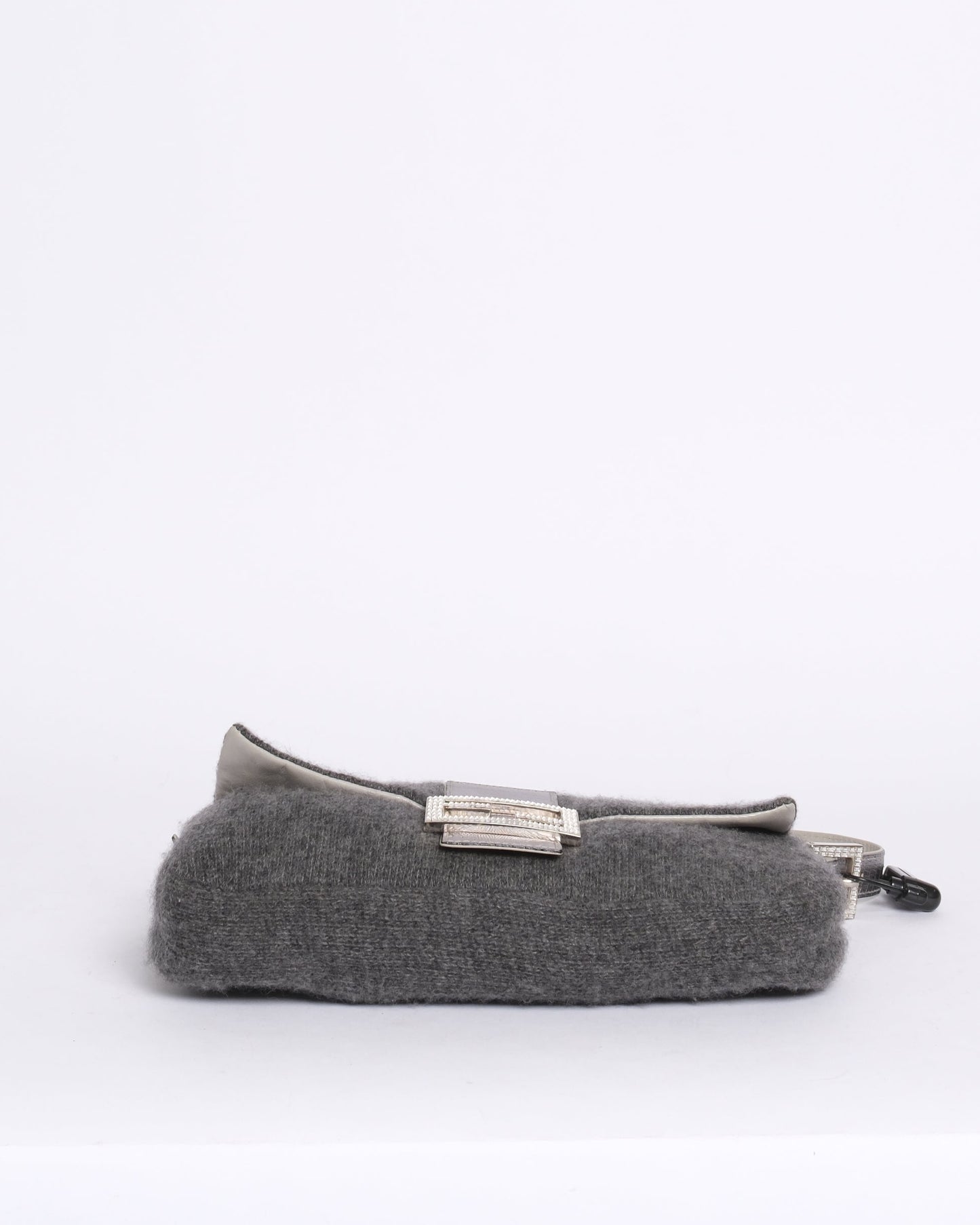 Fendi Gray Wool & Lizard Baguette Shoulder Bag