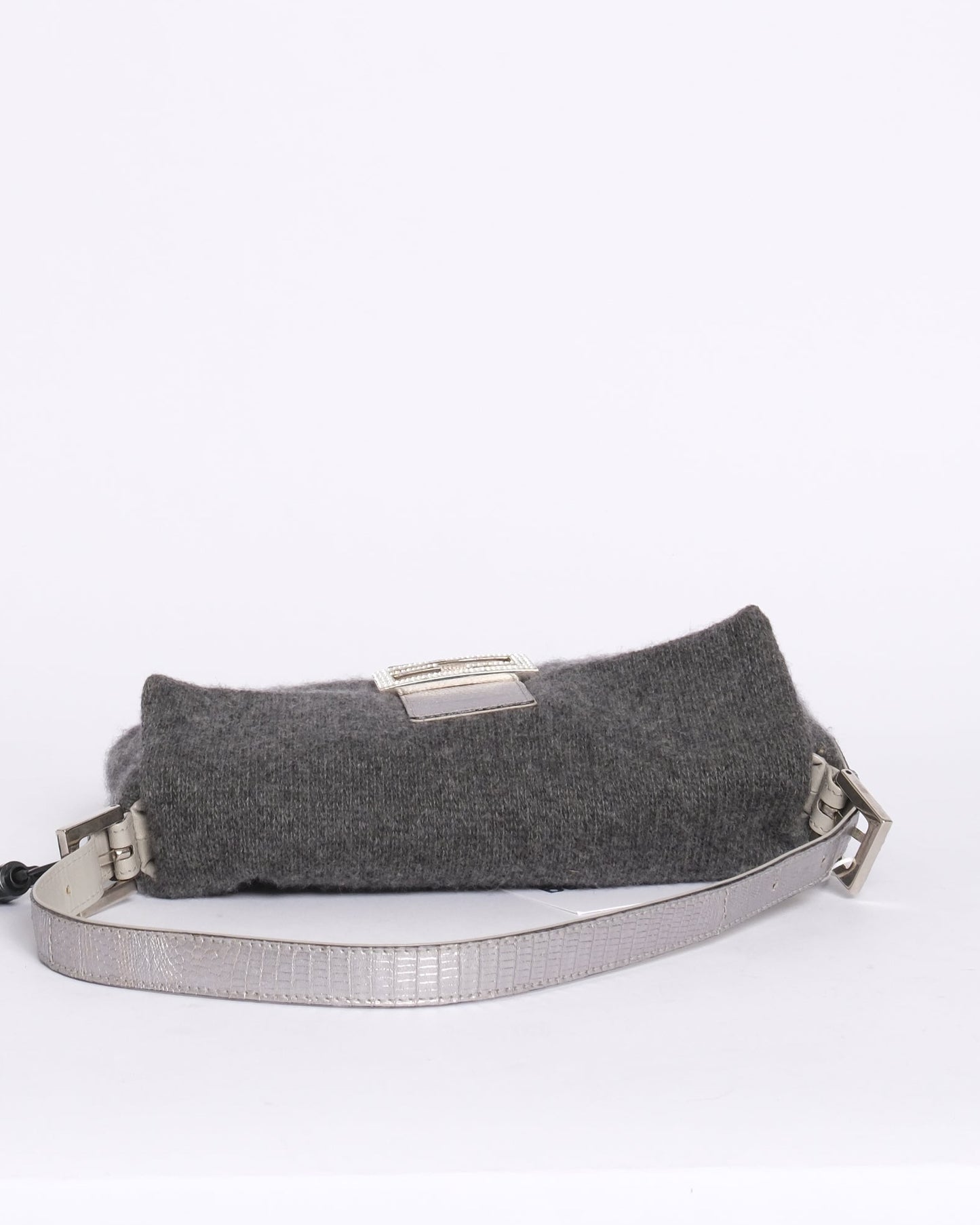 Fendi Gray Wool & Lizard Baguette Shoulder Bag