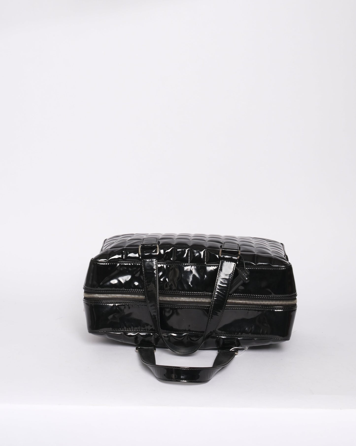 Chanel Black Patent Leather Chocolate Bar Boston Bag