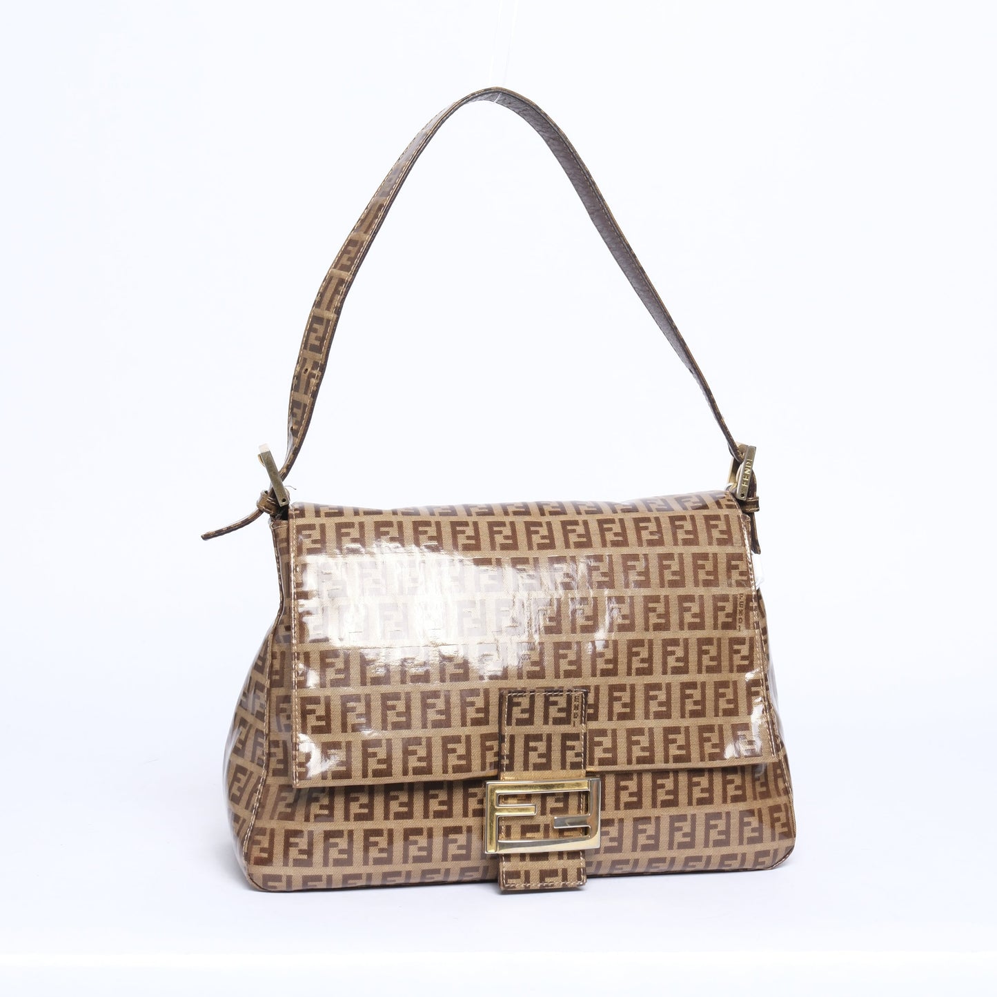 Fendi Zucchino Monogram Vinyl Brown Mama Baguette Shoulder Bag