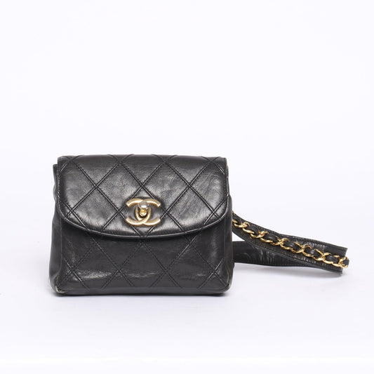 Chanel Black Lambskin Quilted Fanny Pack