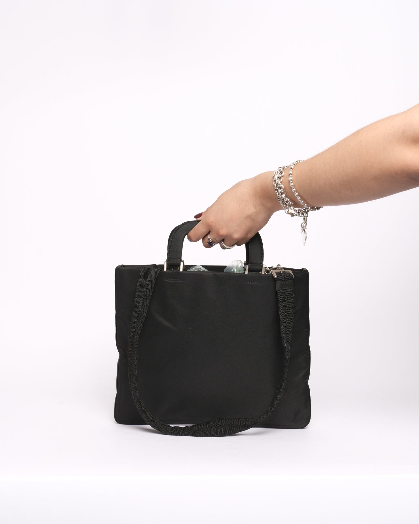 Prada Black Nylon Top Handle 2-Way Bag