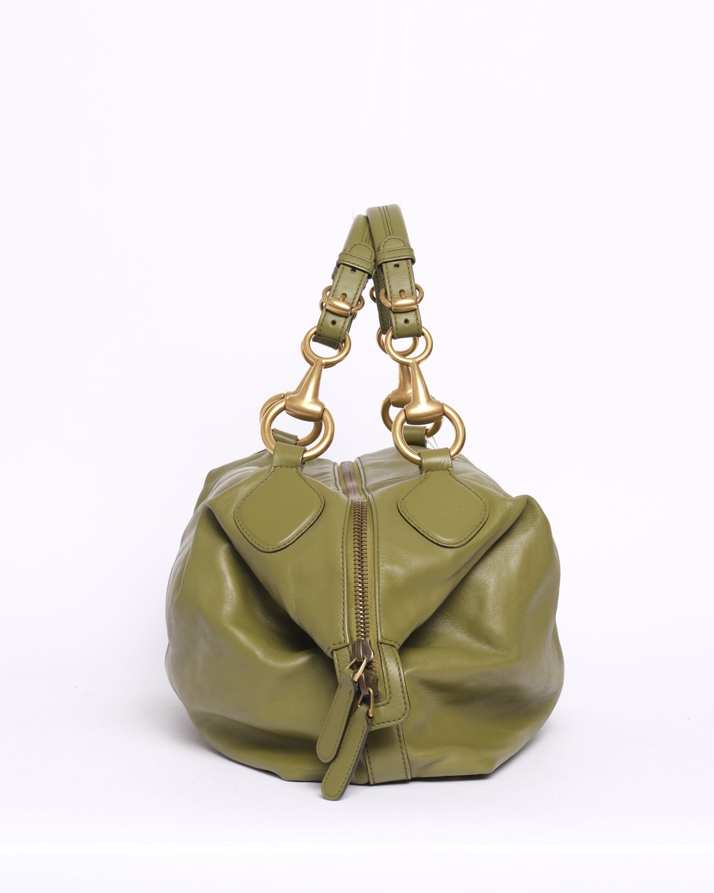 Gucci Green Leather Horsebit Hobo Bag
