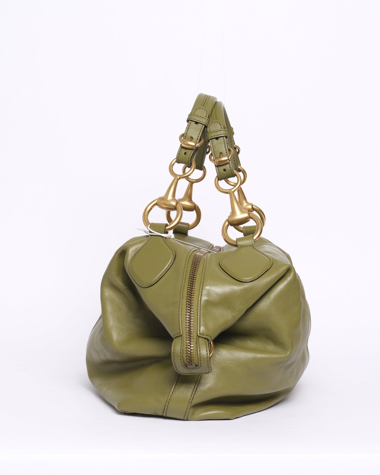 Gucci Green Leather Horsebit Hobo Bag
