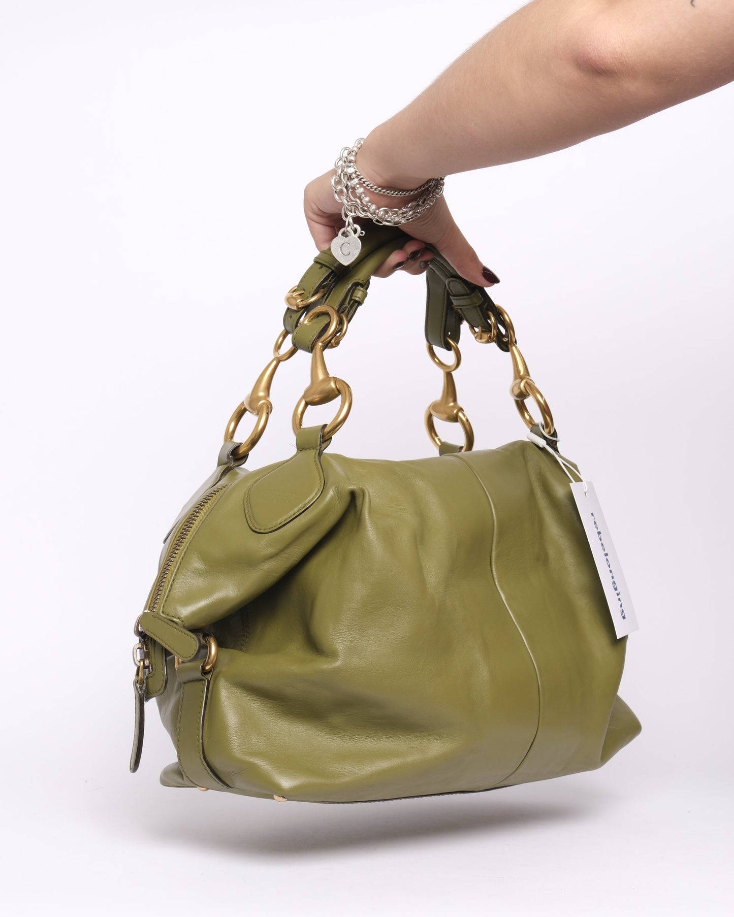 Gucci Green Leather Horsebit Hobo Bag