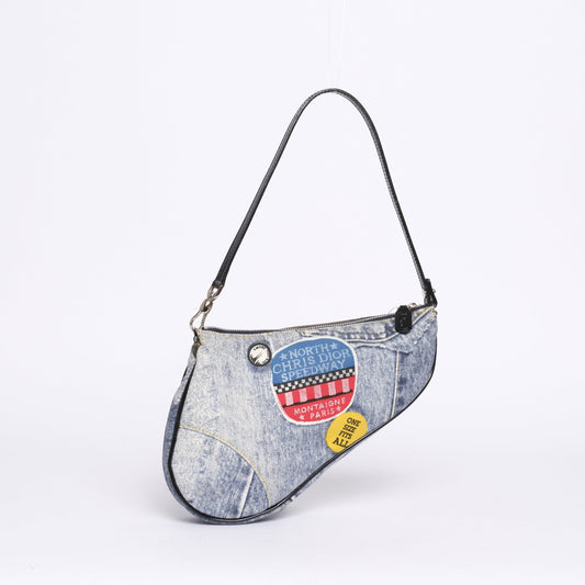 Christine Dior Speedway Denim Printed Mini Saddle