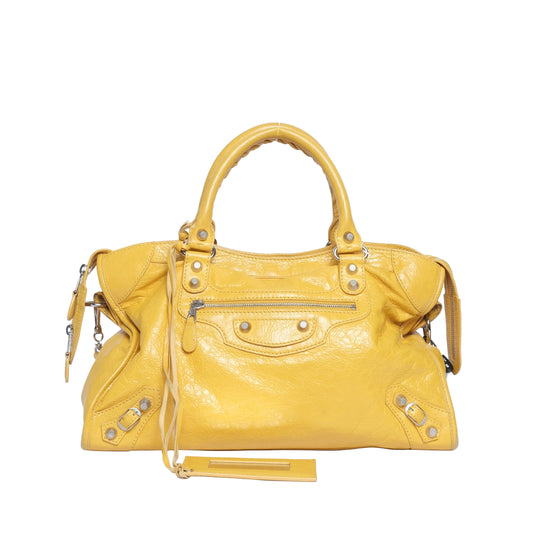 Balenciaga Yellow City Bag Studded Hardware