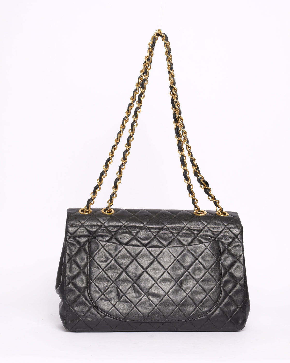 Chanel Black Lambskin Leather Quilted Jumbo Flap Shoulder Bag