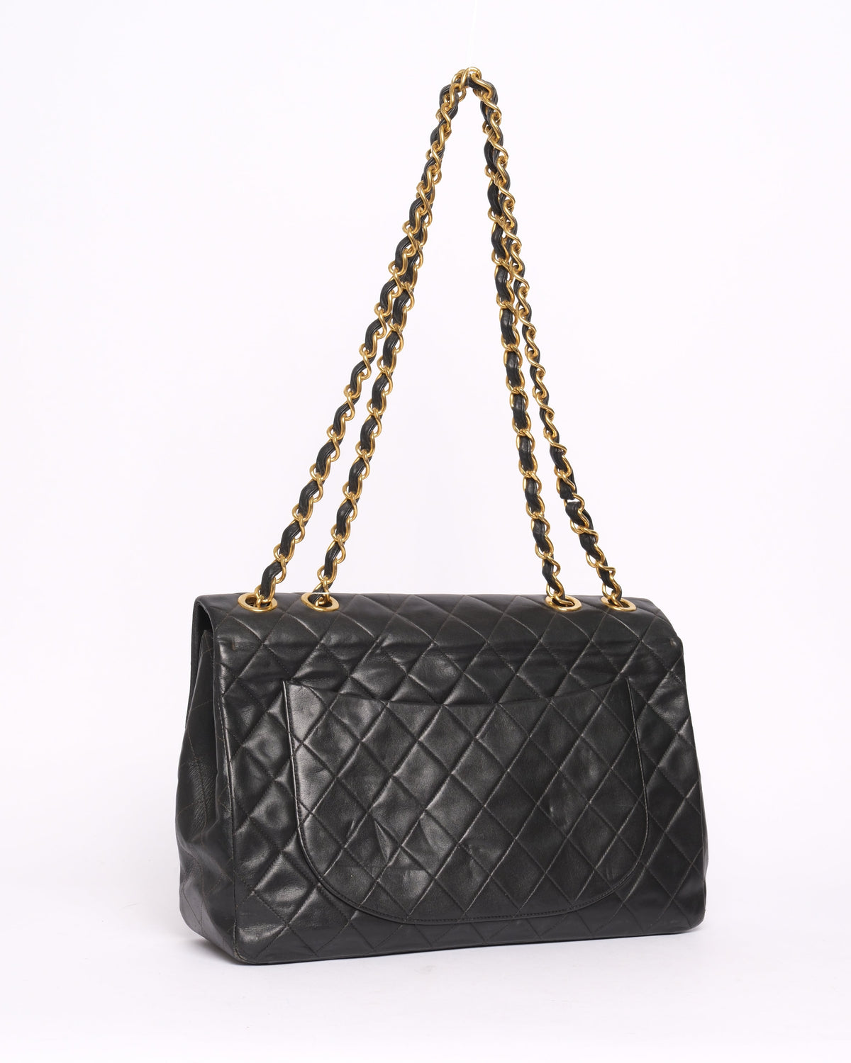 Chanel Black Lambskin Leather Quilted Jumbo Flap Shoulder Bag