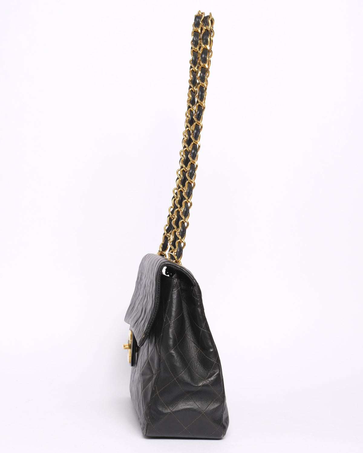 Chanel Black Lambskin Leather Quilted Jumbo Flap Shoulder Bag