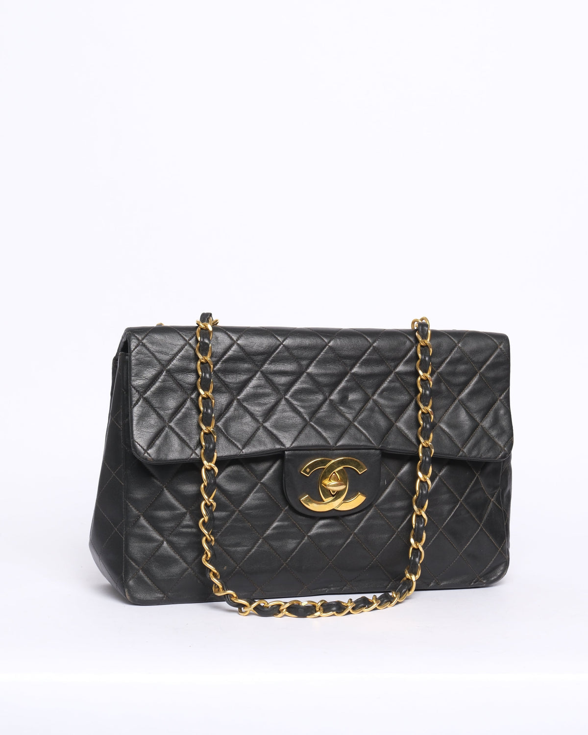 Chanel Black Lambskin Leather Quilted Jumbo Flap Shoulder Bag