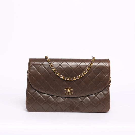 Chanel Brown Lambskin Vintage 24K GPHW Shoulder Bag