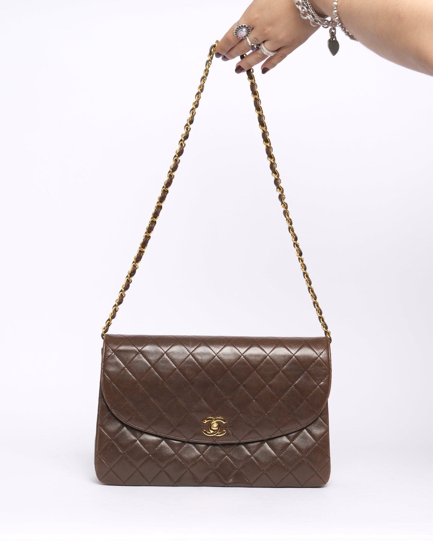 Chanel Brown Lambskin Vintage 24K GPHW Shoulder Bag