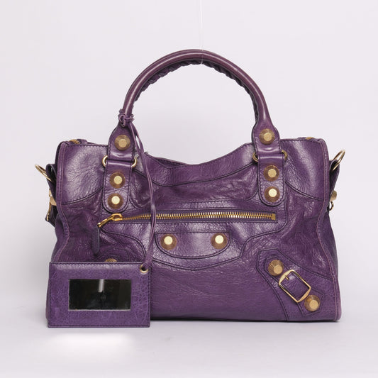 RARE Balenciaga Purple Giant Gold Hardware City Bag