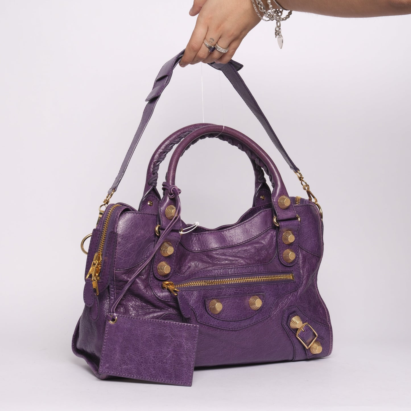 RARE Balenciaga Purple Giant Gold Hardware City Bag